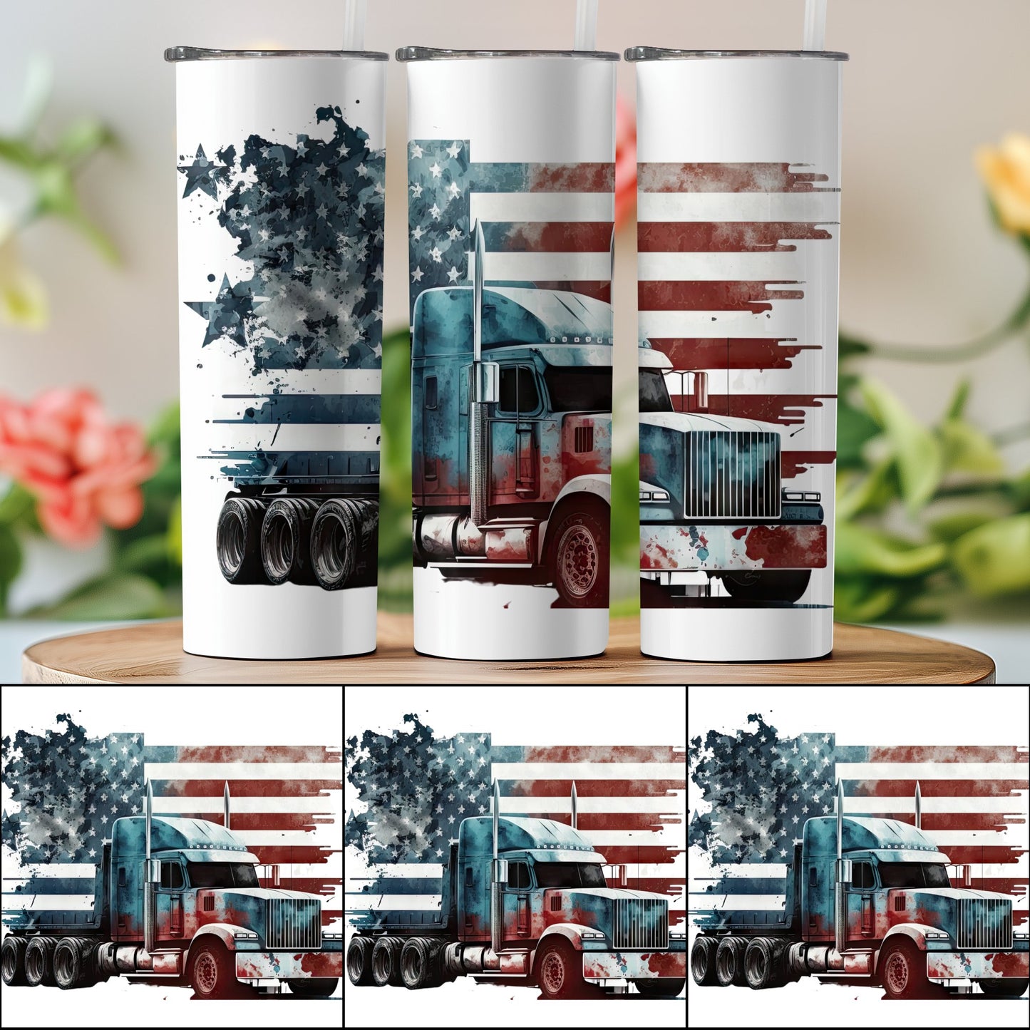 Patriotic American Flag and Semi Truck (4th July Tumblers) 8371303