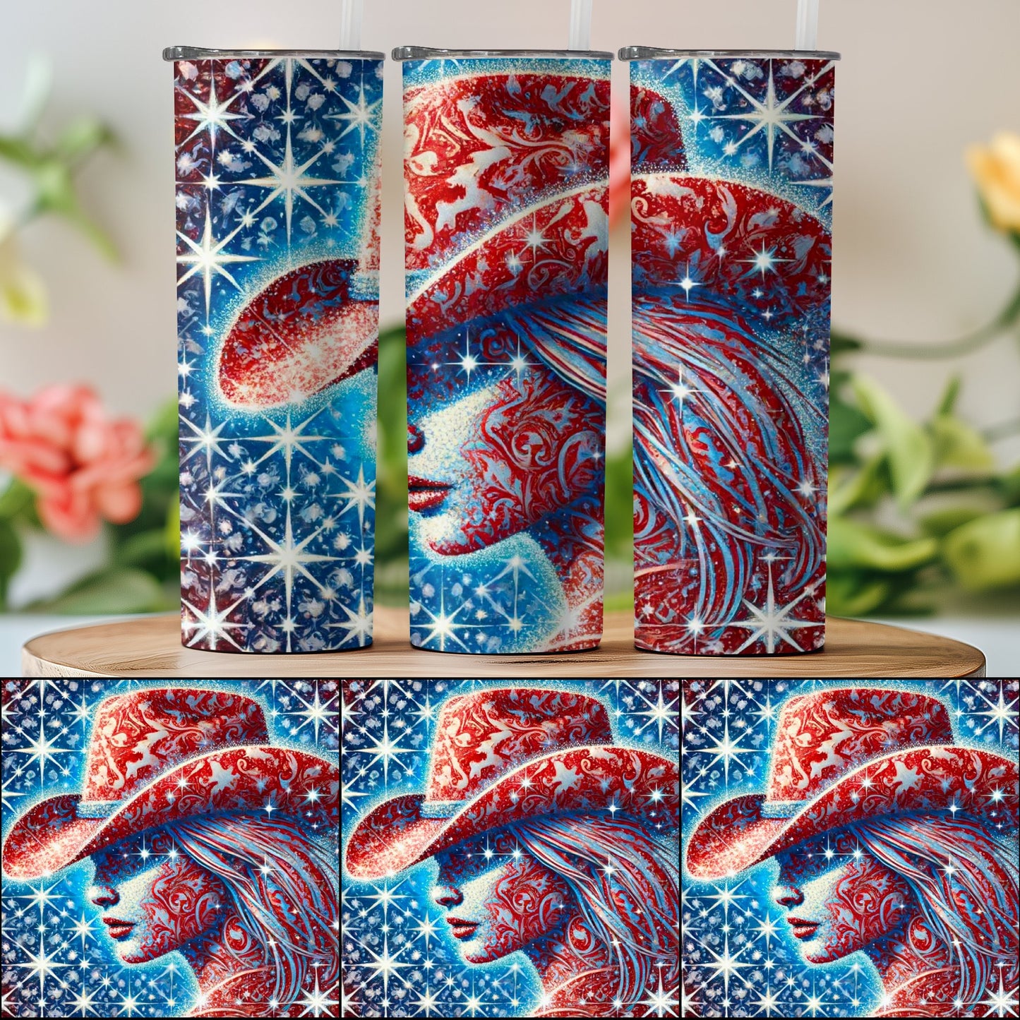 Sparkling Blue Red Hat Lady Starry (4th July Tumblers) 8371280