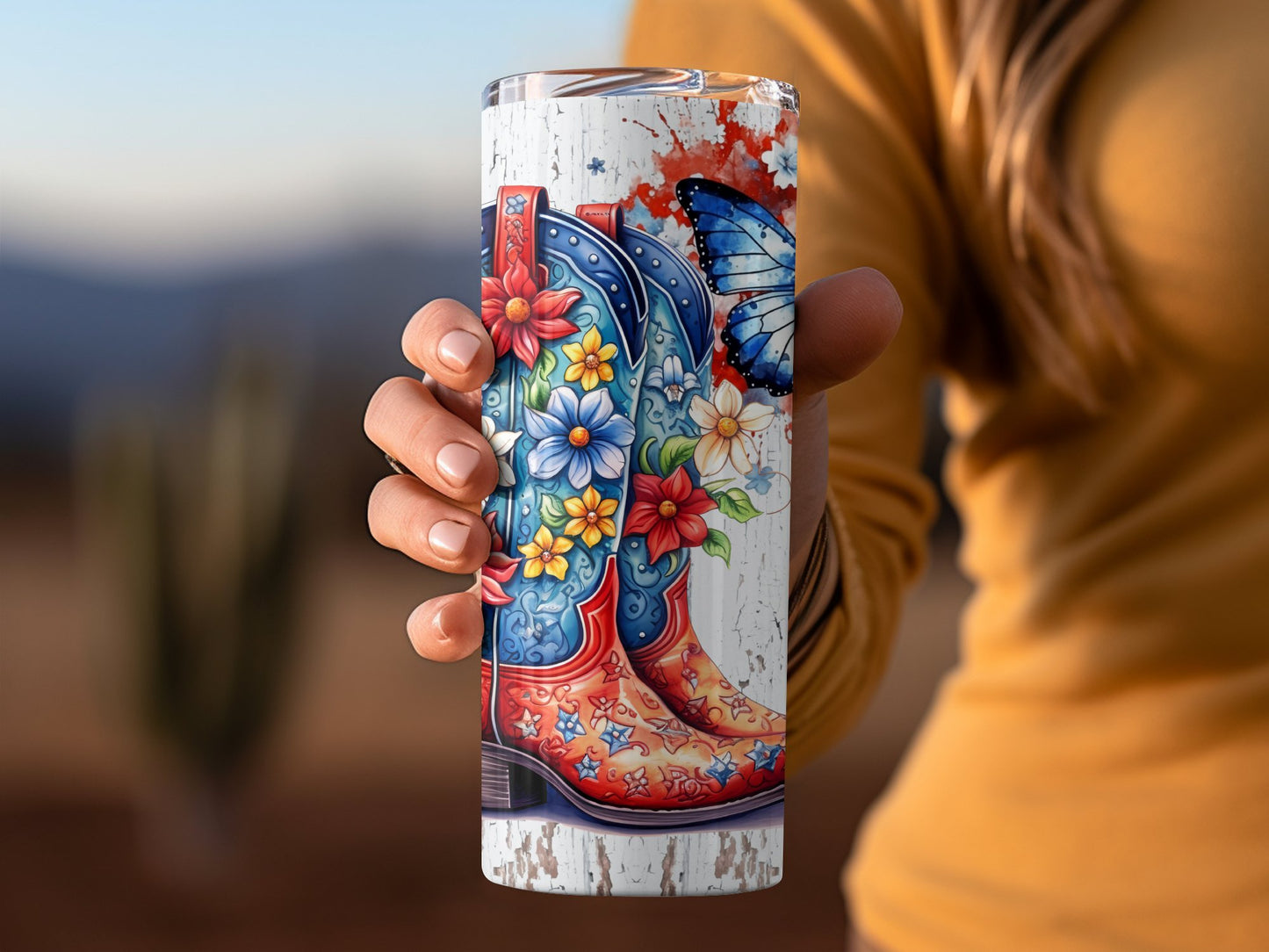 Colorful Cowboy Boots and Butterflies Floral (4th July Tumblers) 8371287