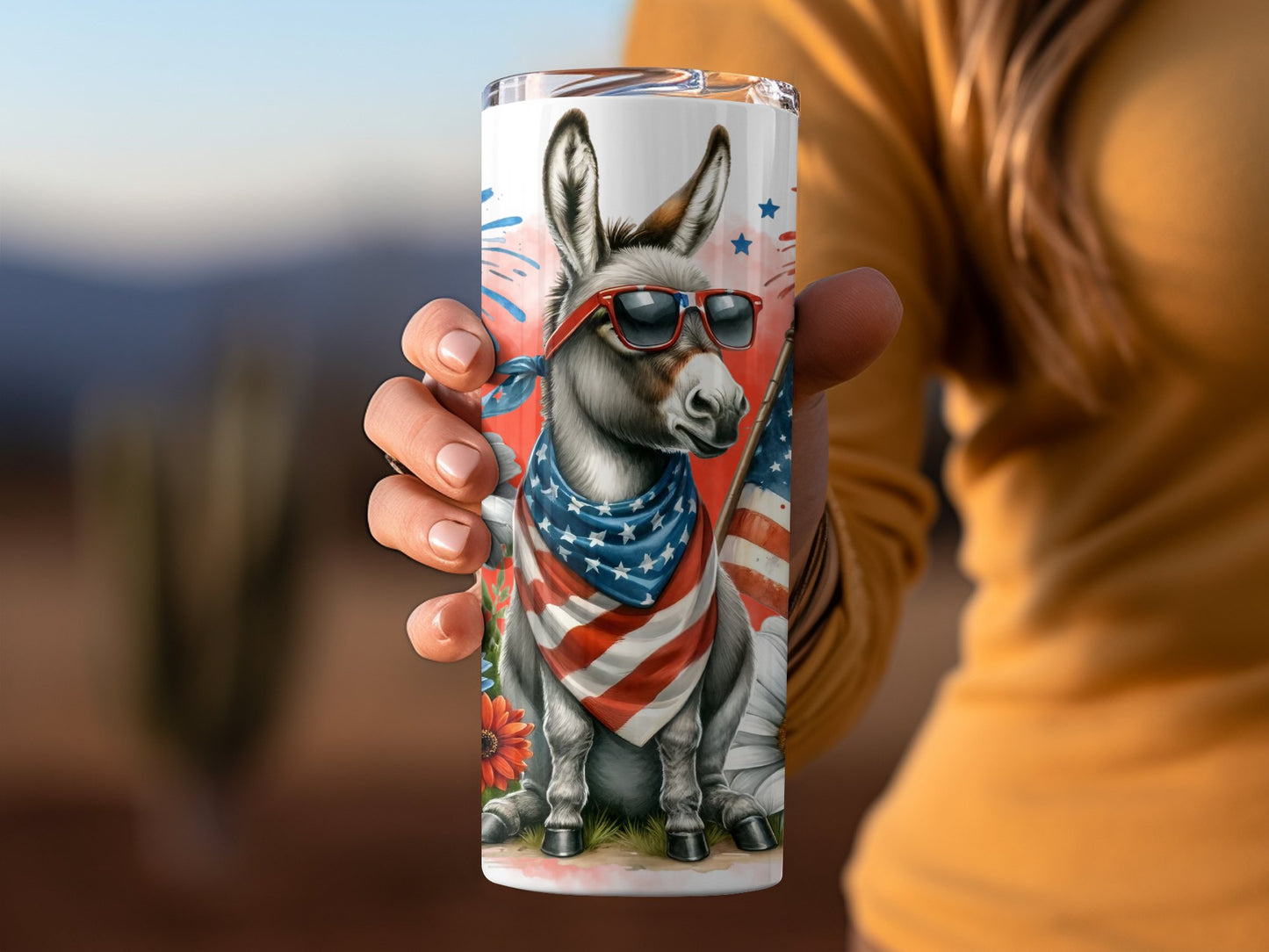 Patriotic Donkey with Flag and Fireworks (4th July Tumblers) 8371277