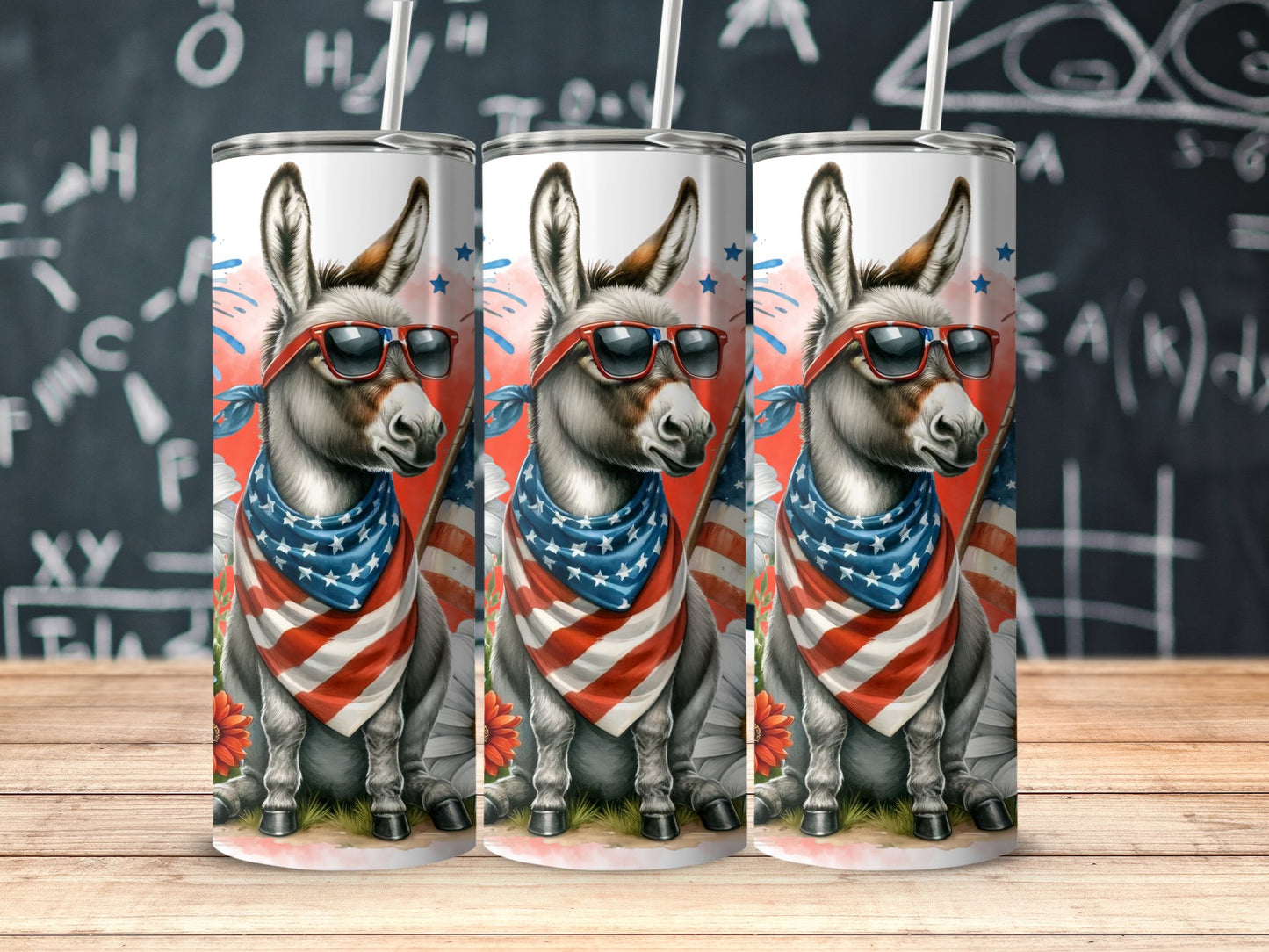 Patriotic Donkey with Flag and Fireworks (4th July Tumblers) 8371277