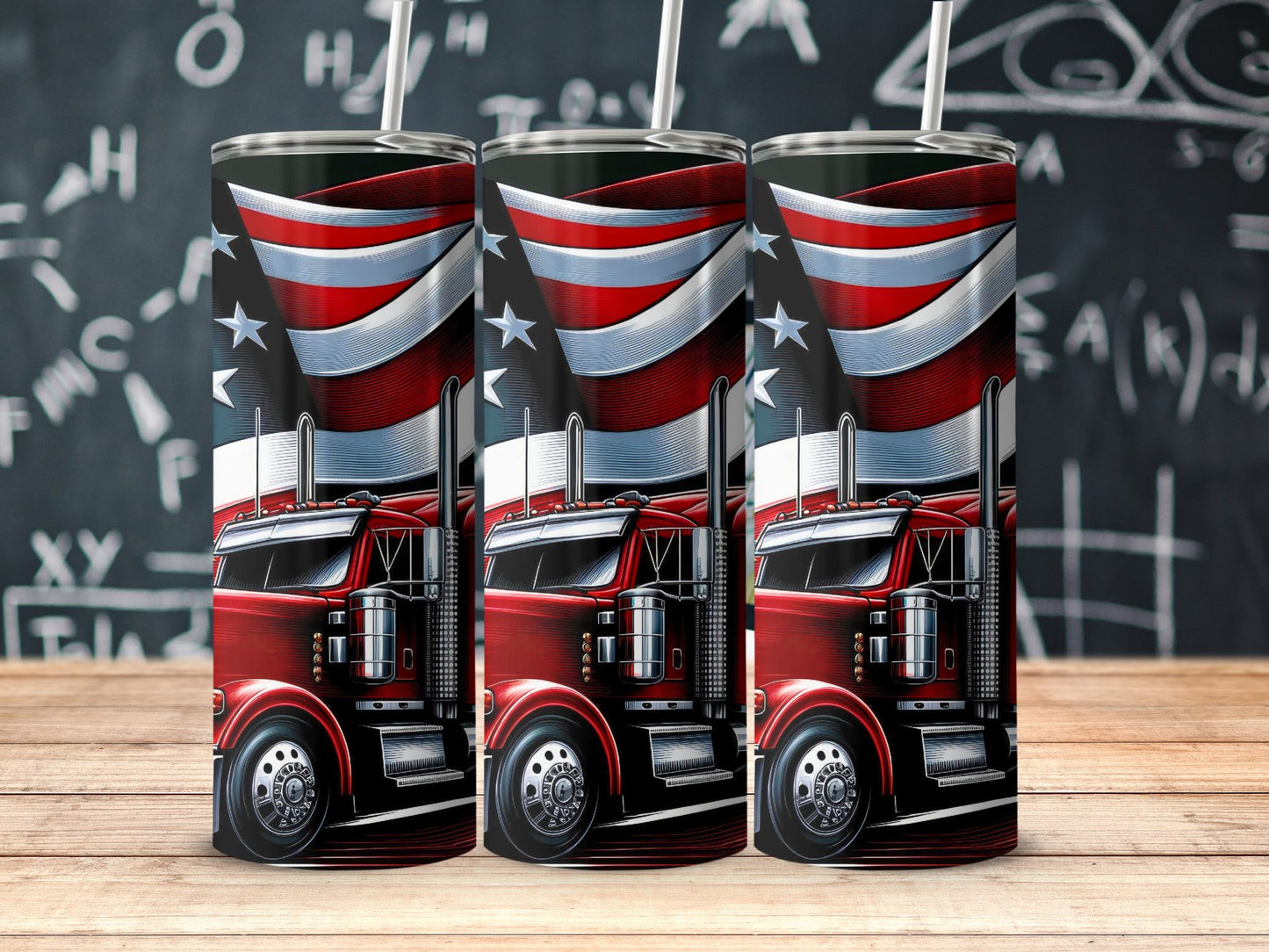 Patriotic American Flag and Red Truck (4th July Tumblers) 8371270