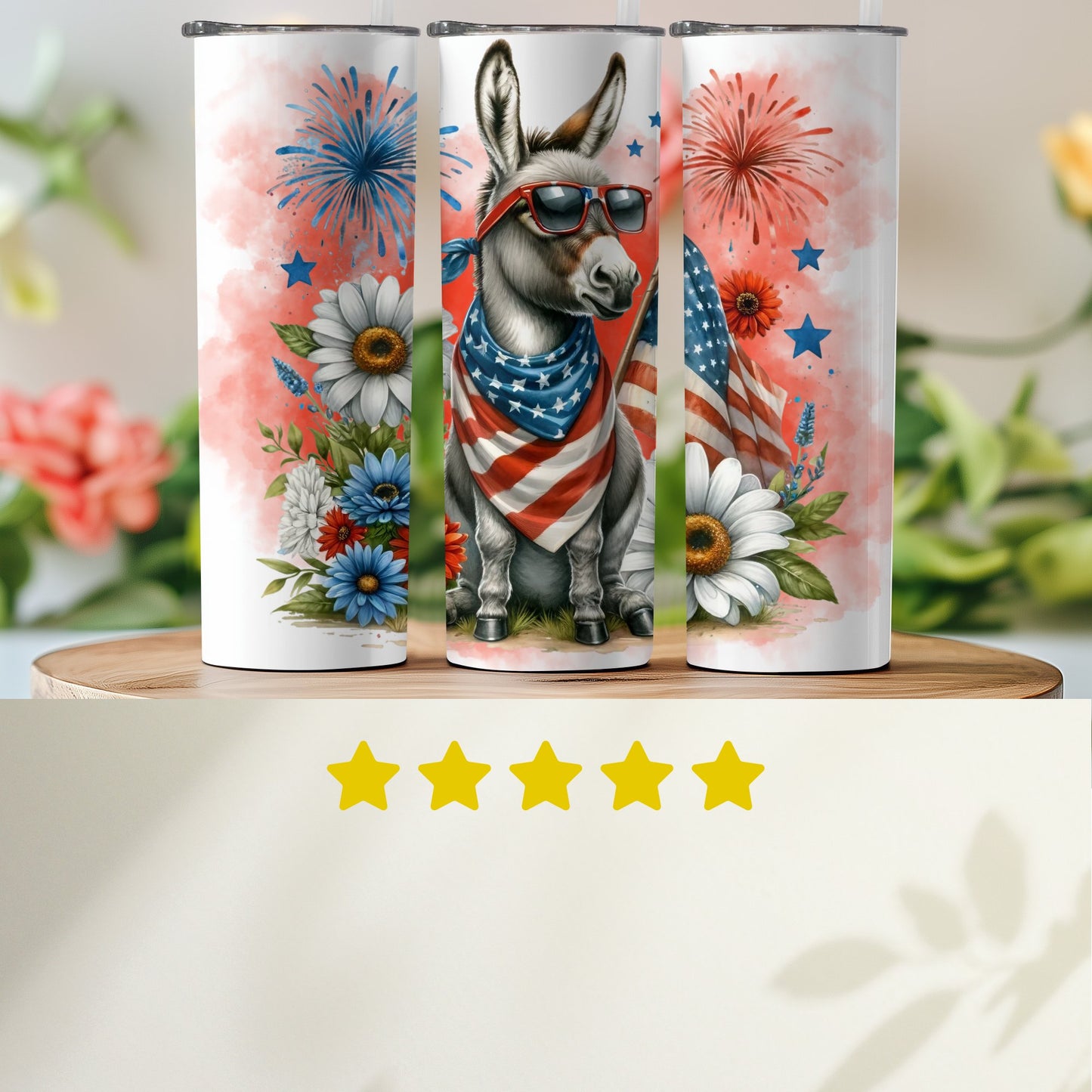 Patriotic Donkey with Flag and Fireworks (4th July Tumblers) 8371277