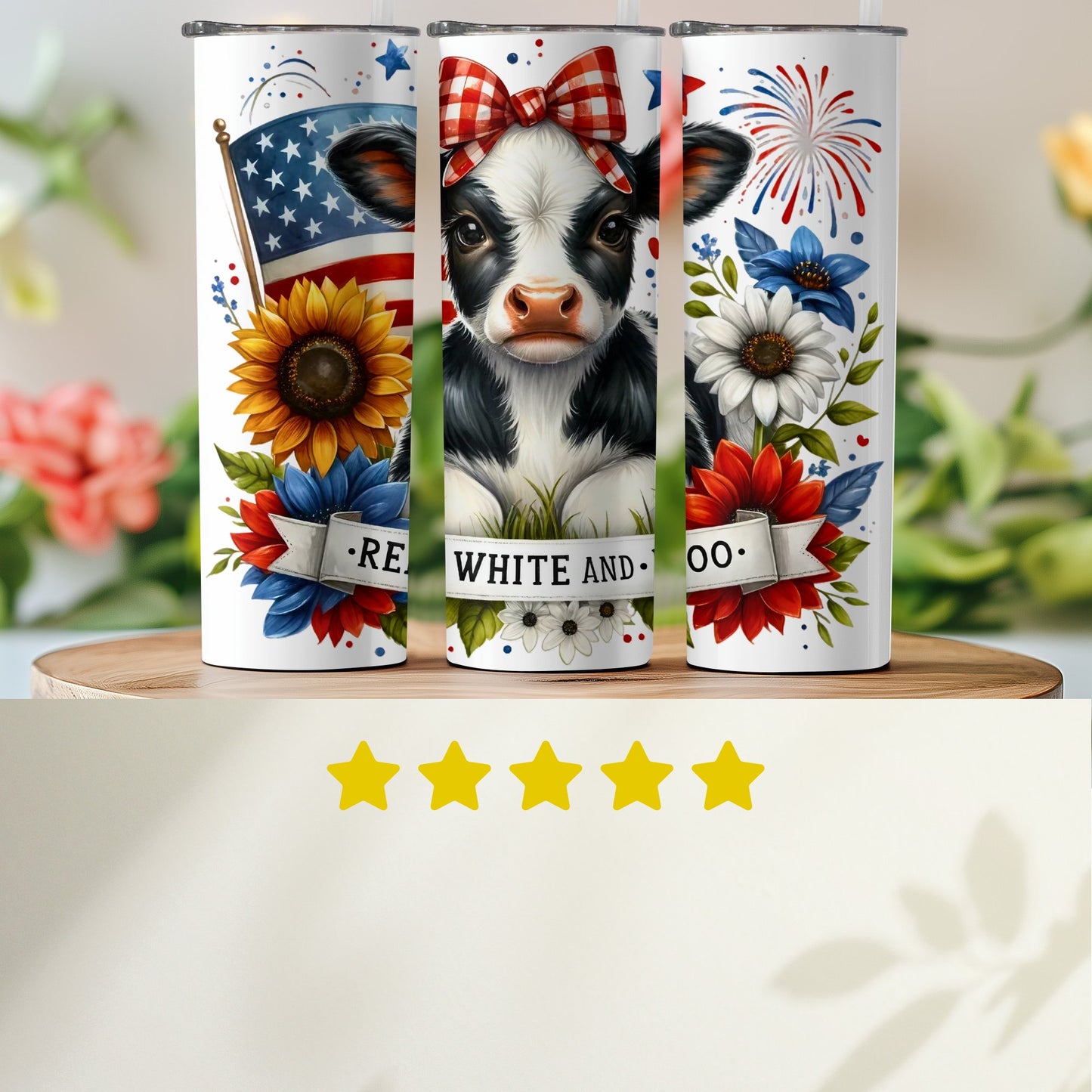 Patriotic Cow with American Flag and Sunflowers (4th July Tumblers) 8371271