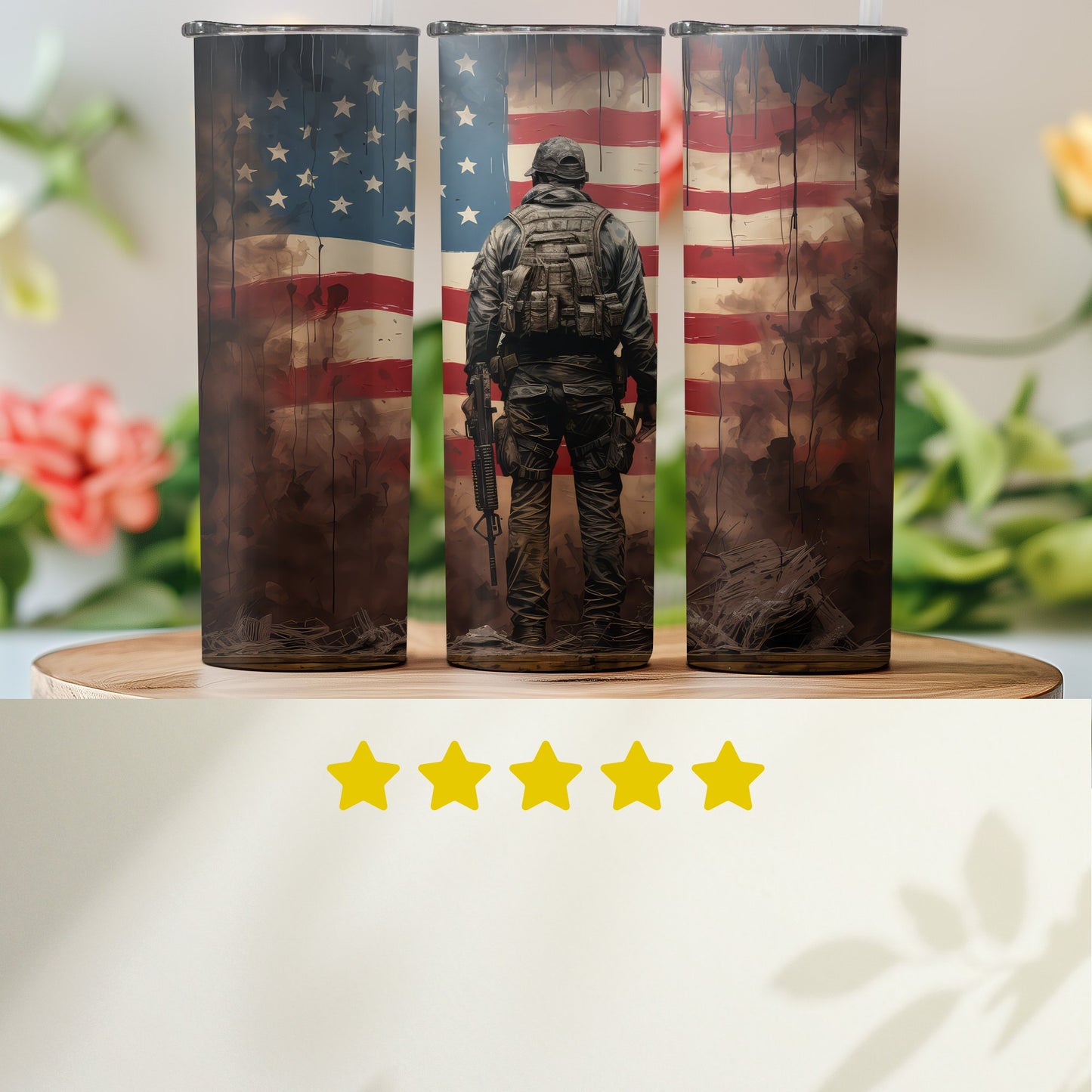 Patriotic Soldier Silhouette with Flag (4th July Tumblers) 8371276