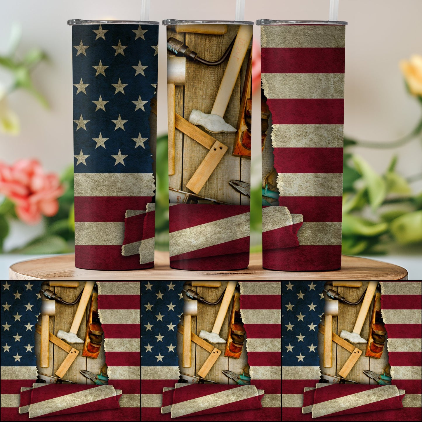 Rustic American Flag and Vintage Tools (4th July Tumblers) 8371293
