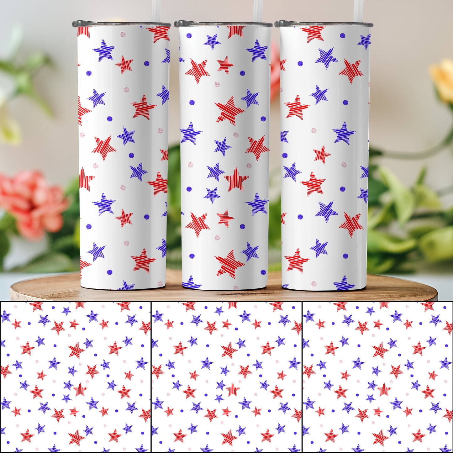 Red and Blue Abstract Star Pattern (4th July Tumblers) 8371272
