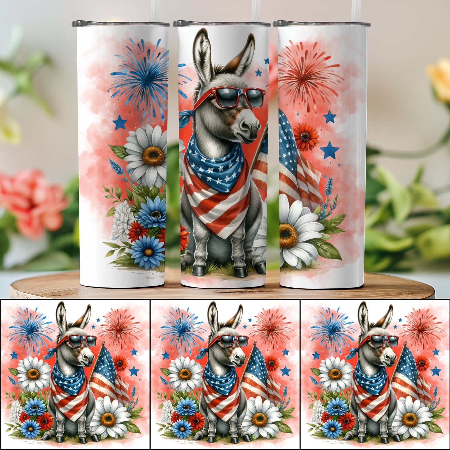 Patriotic Donkey with Flag and Fireworks (4th July Tumblers) 8371277