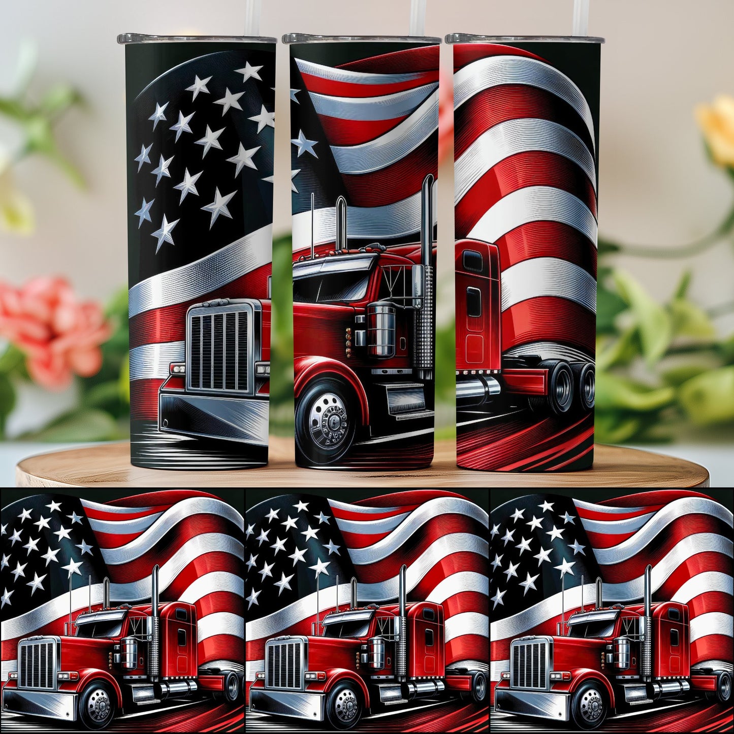Patriotic American Flag and Red Truck (4th July Tumblers) 8371270