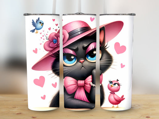 Cranky Cat wearing beautiful Pink Hat (Valentine Tumbler)