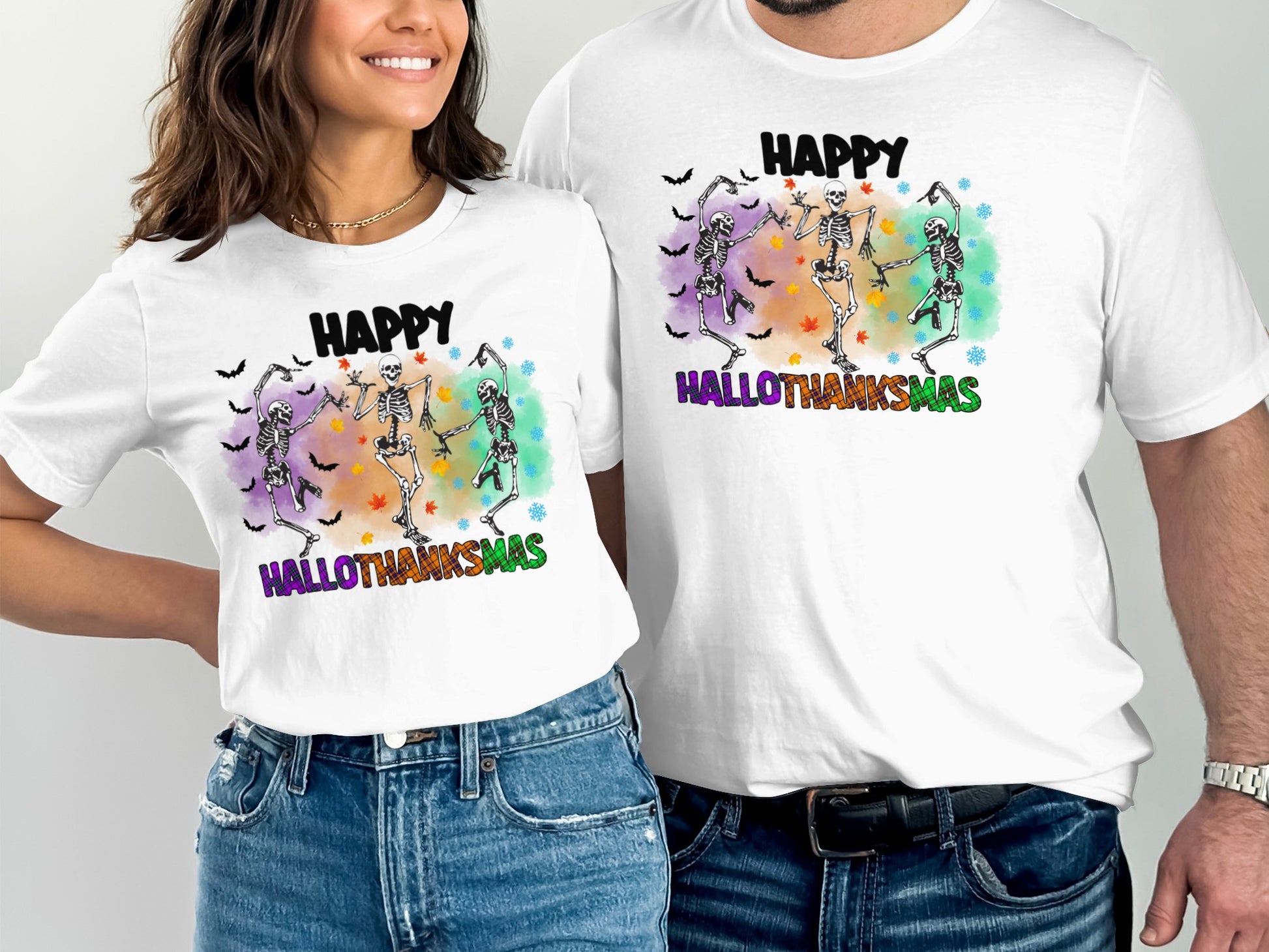 Happy Hallothanksmas Skeletons Dance T-shirt