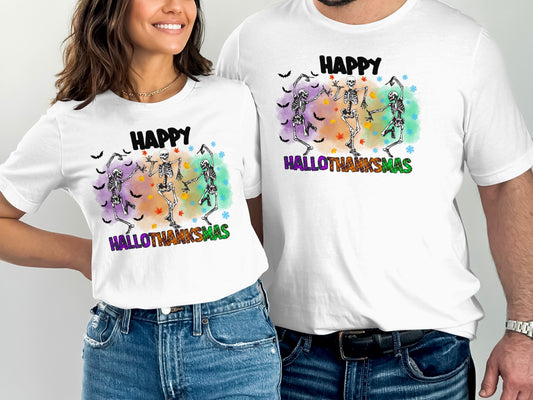 Happy Hallothanksmas Skeletons Dance T-shirt