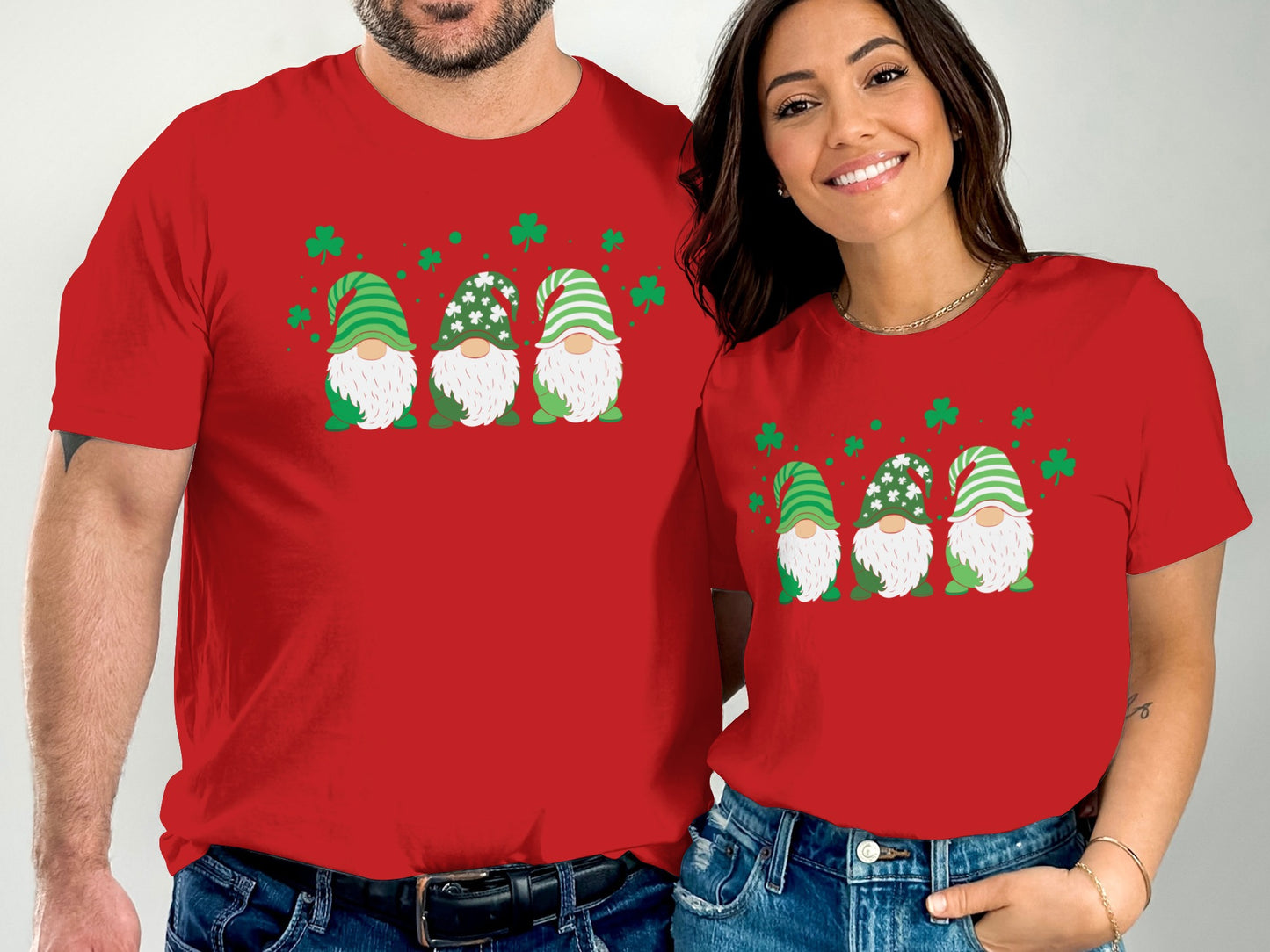 St. Patrick's Day Gnomes Graphic Red T-Shirt
