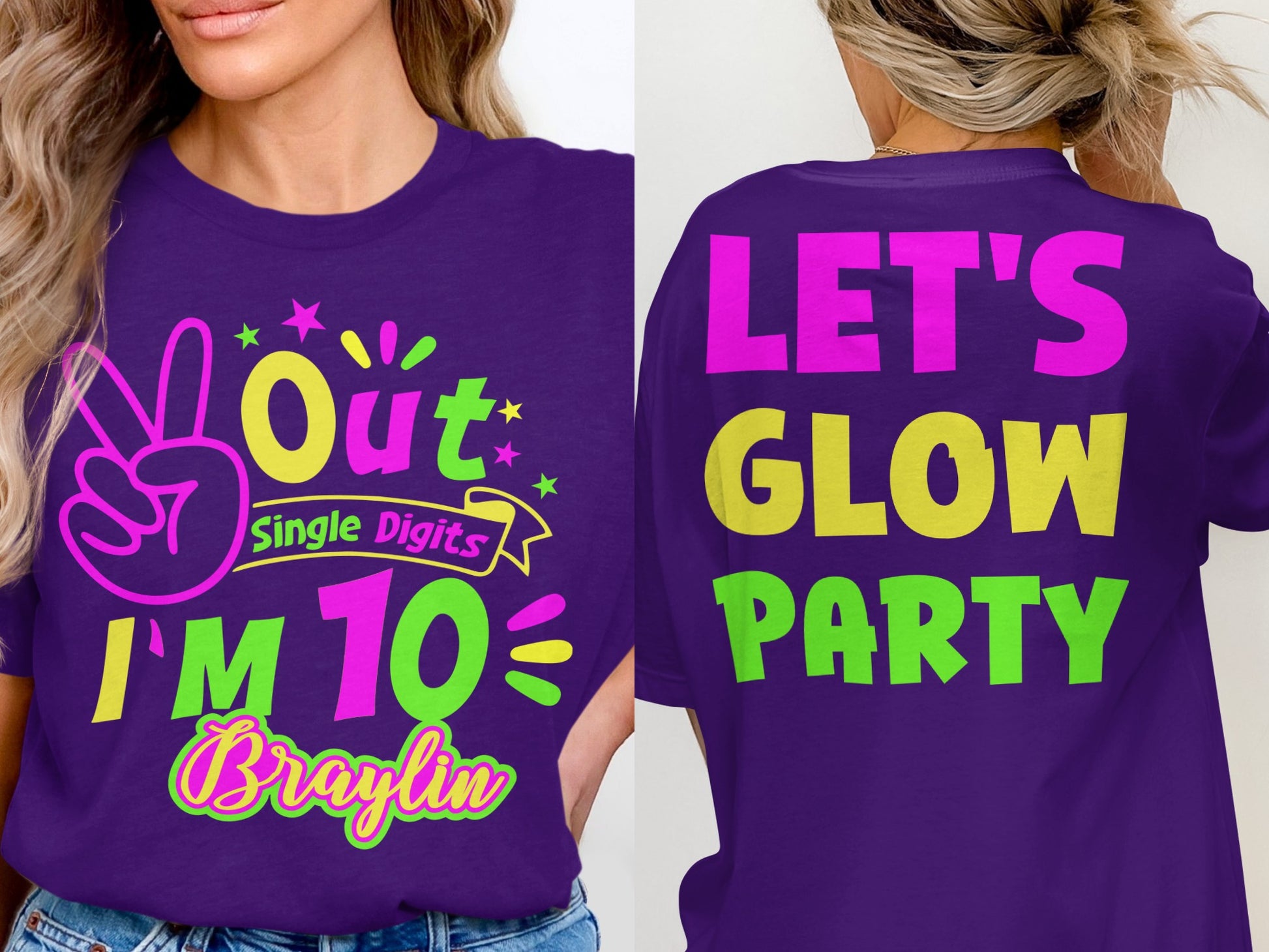 Out I'm 10 Let's Glow Party Customized Birthday T-shirt product
