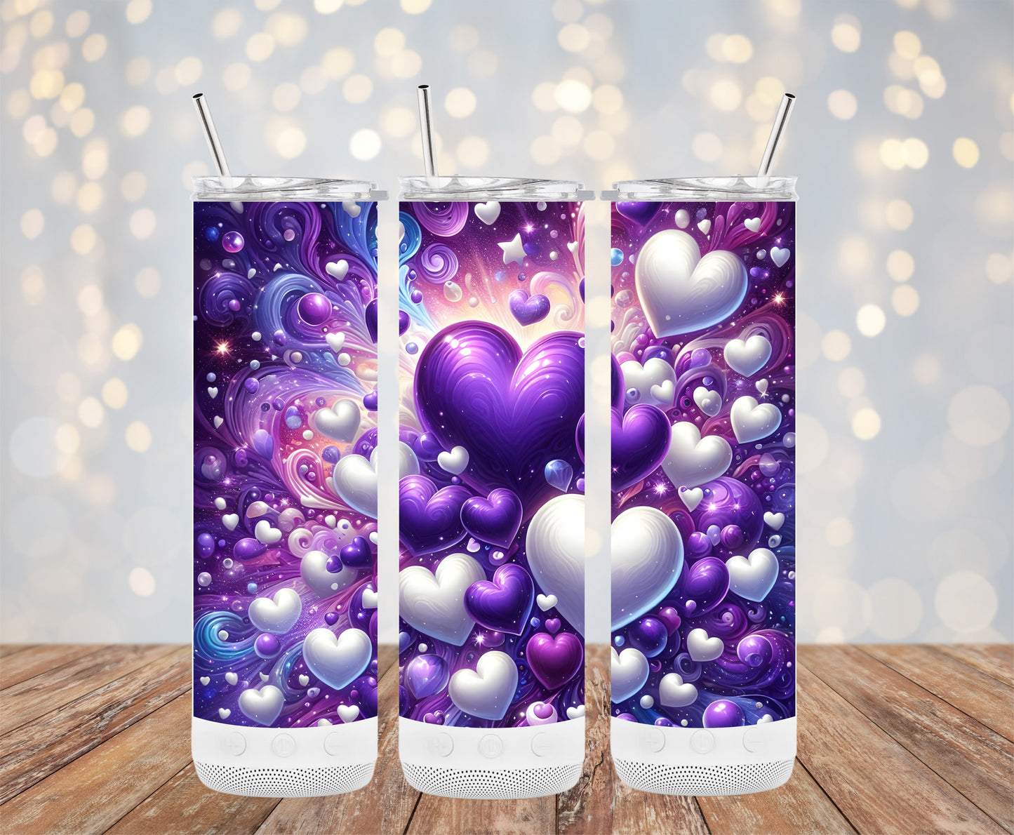 Vibrant Purple and White Heart Design Tumbler Product