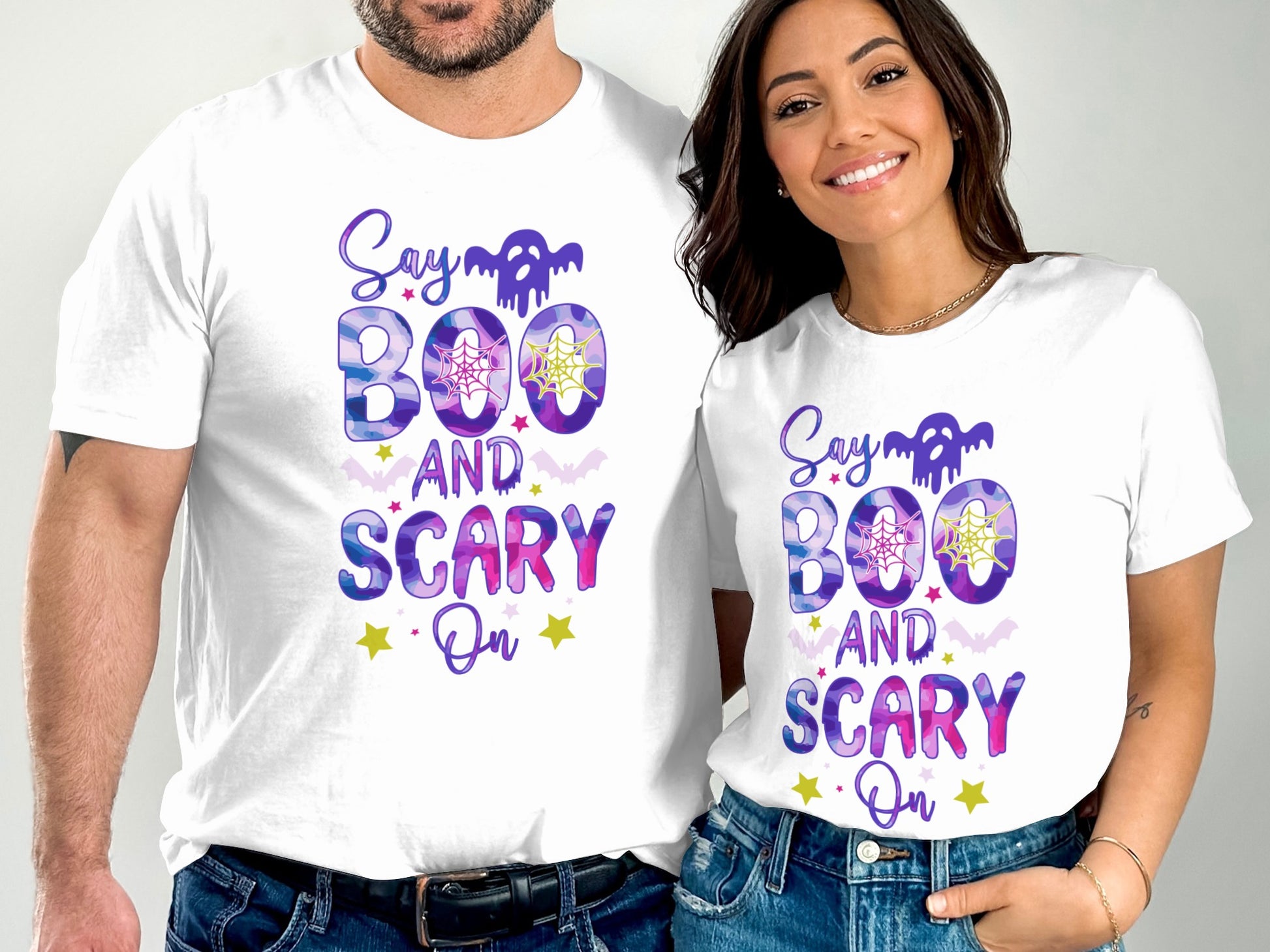Say Boo and Scary On Halloween Couple T-Shirt product type