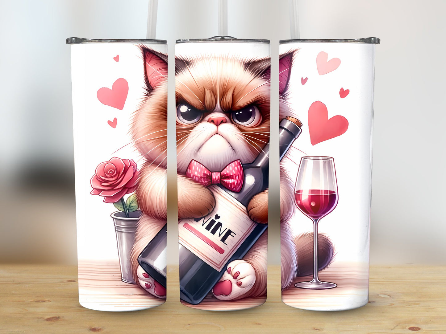 Cranky Cat Wine Lover (Valentine Tumbler)