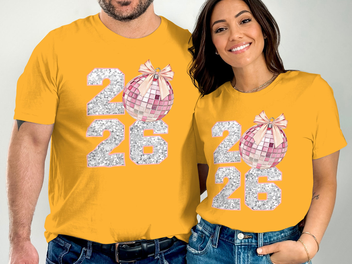 Sparkling 2026 Disco Ball Matching Couple Shirts