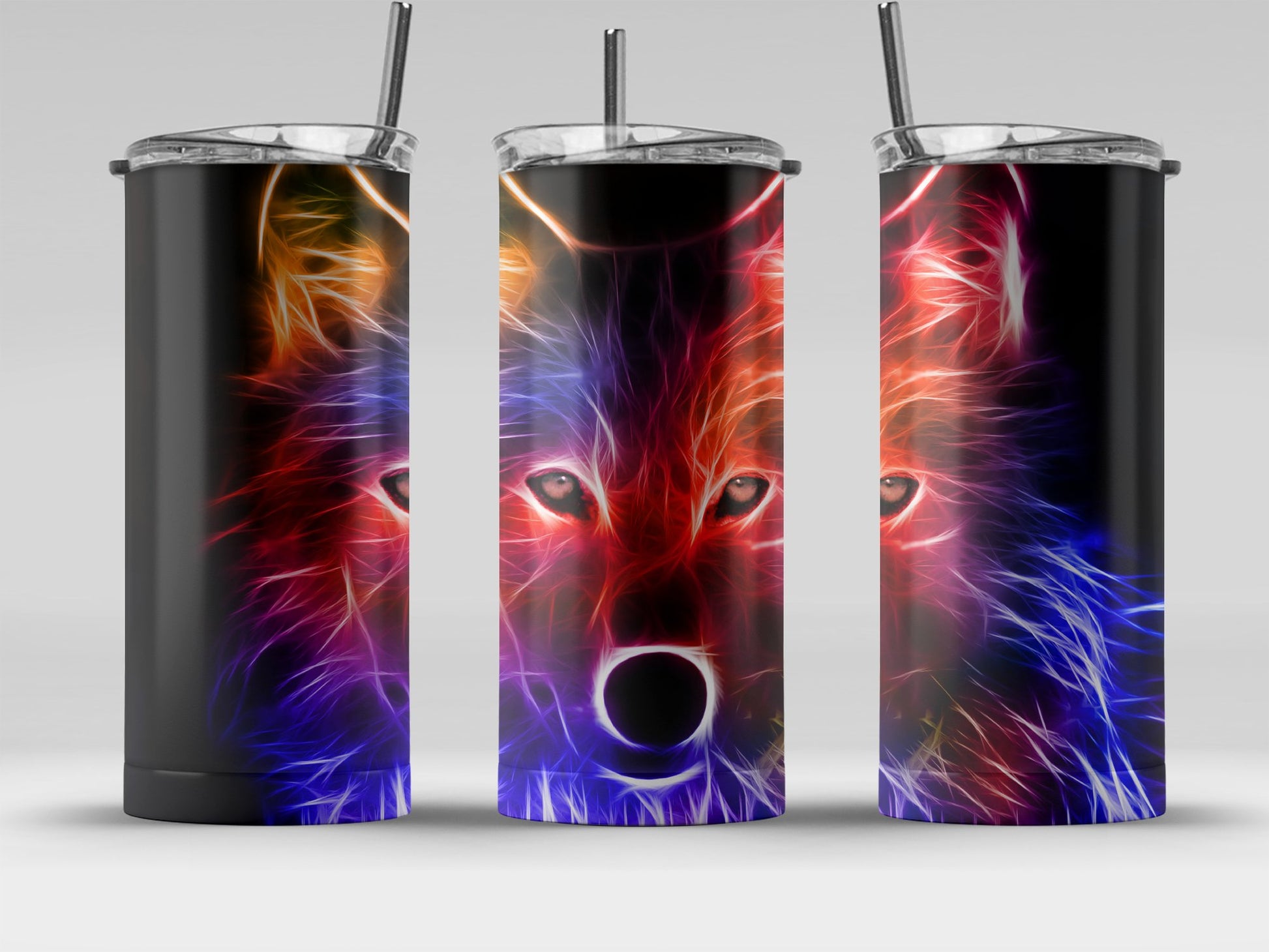 Colorful Neon Wolf High-Quality Tumbler product