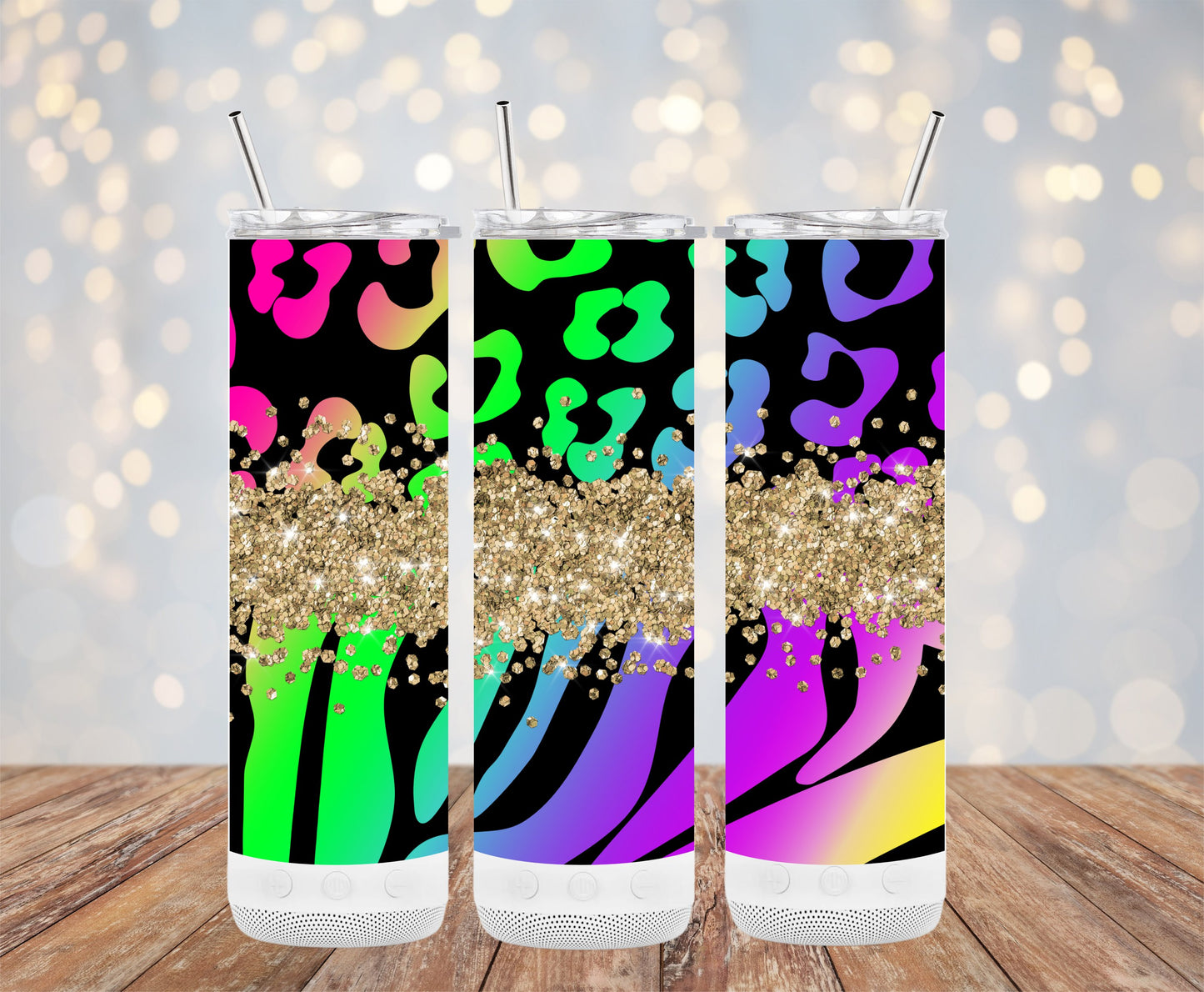 Rainbow Leopard Print Skinny Tumbler Glitter product