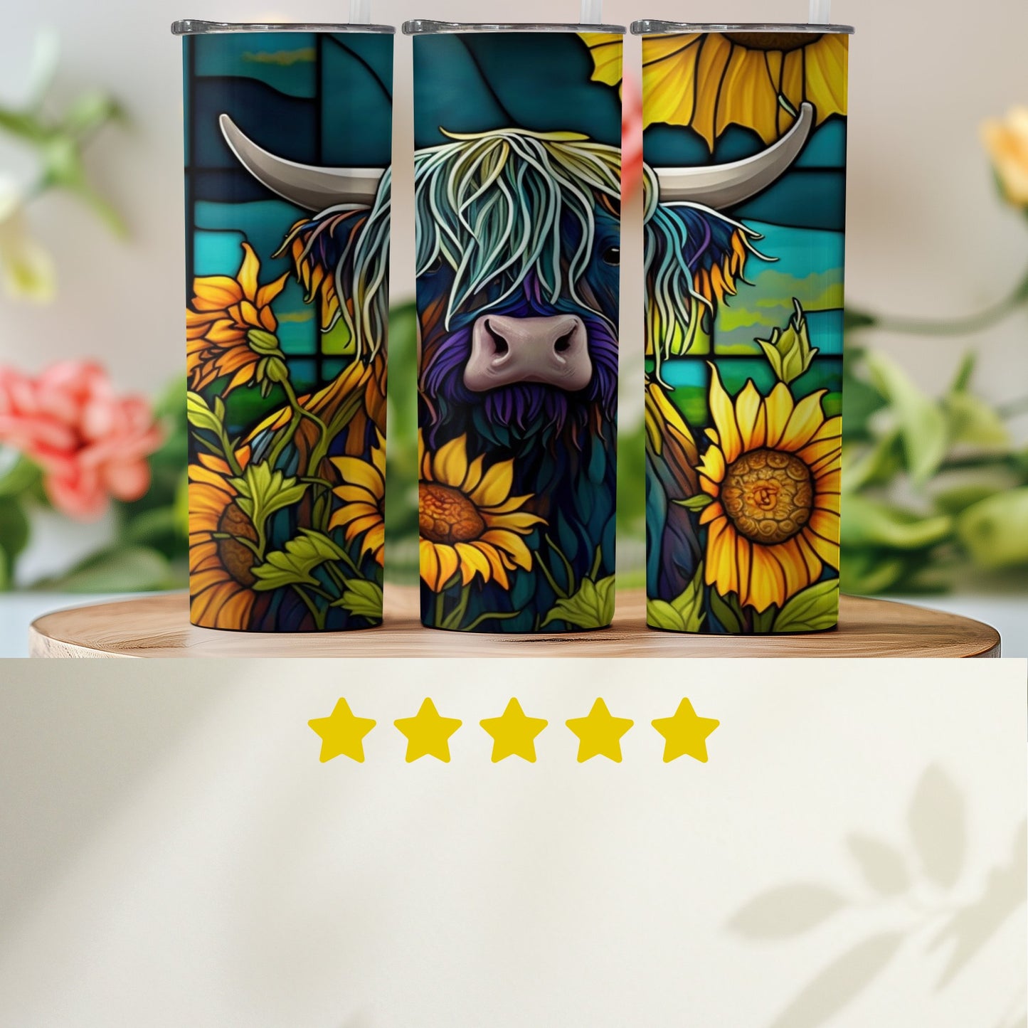Colorful Highland Cow with Sunflowers tumbler product