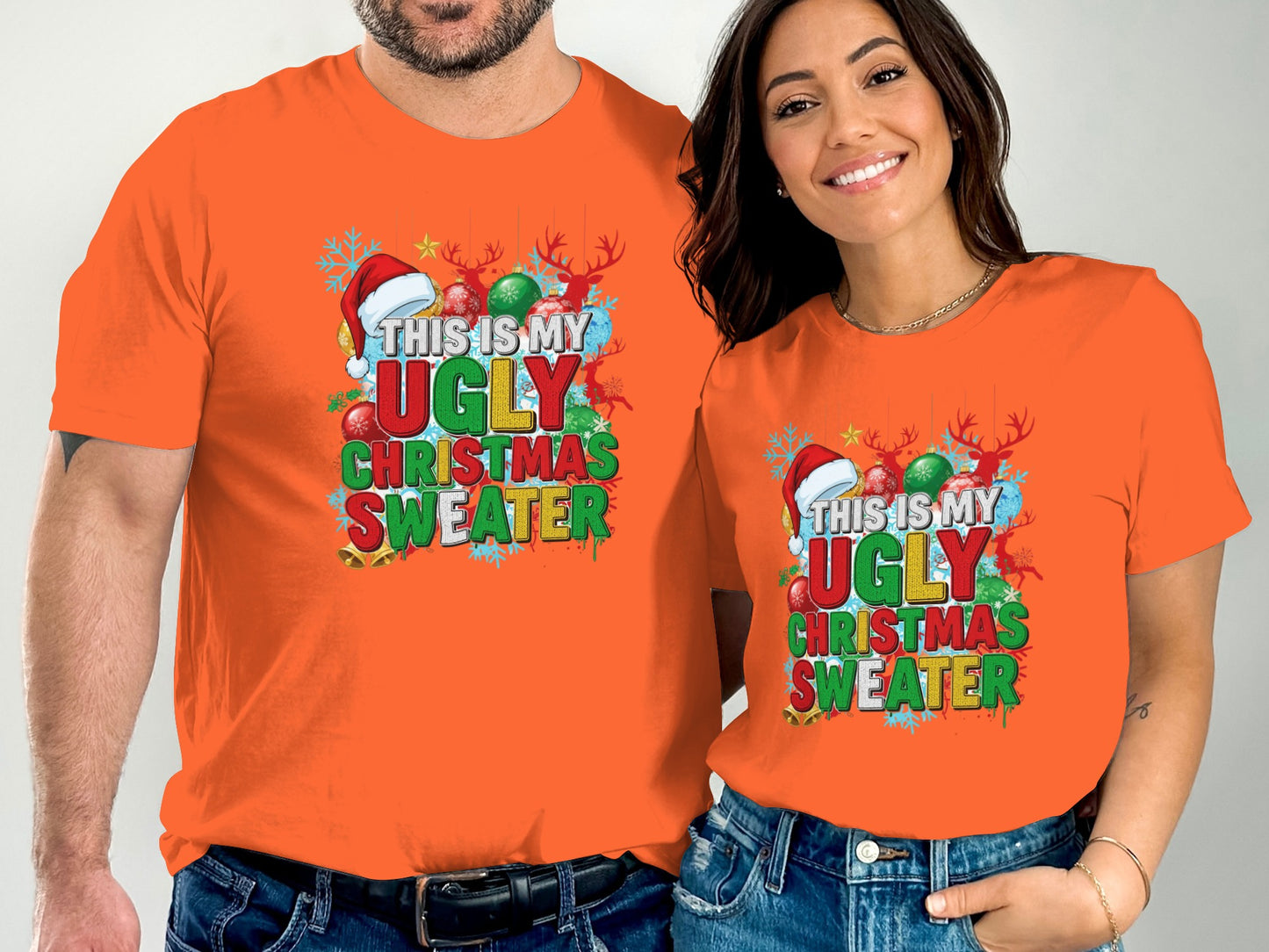 Ugly Christmas Sweater Themed Orange T-Shirt