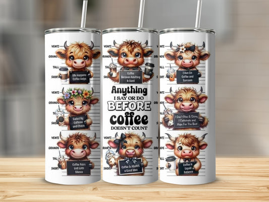 Adorable Cow Themed before coffee tumbler product