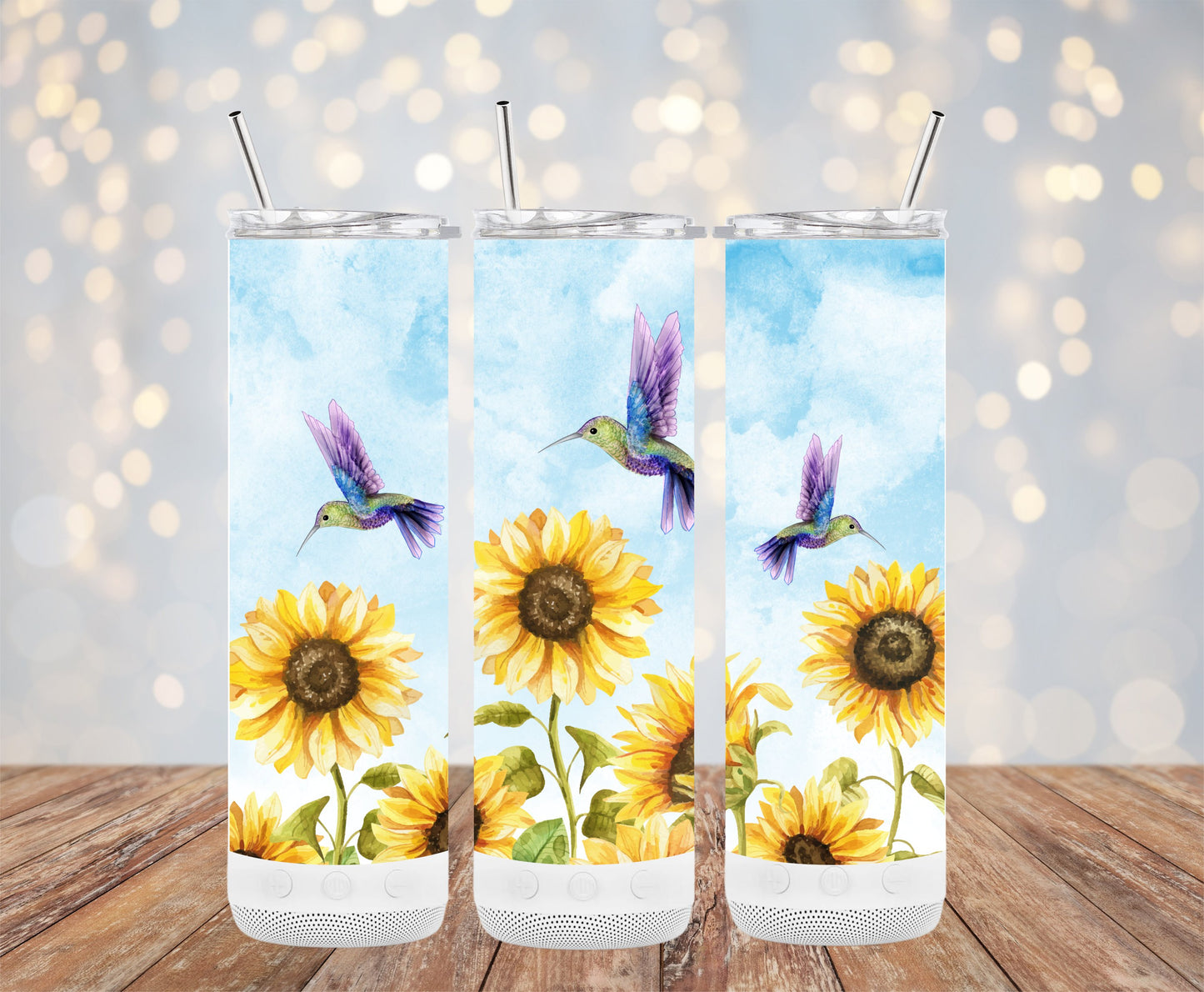 Hummingbirds and Sunflowers themed tumbler product