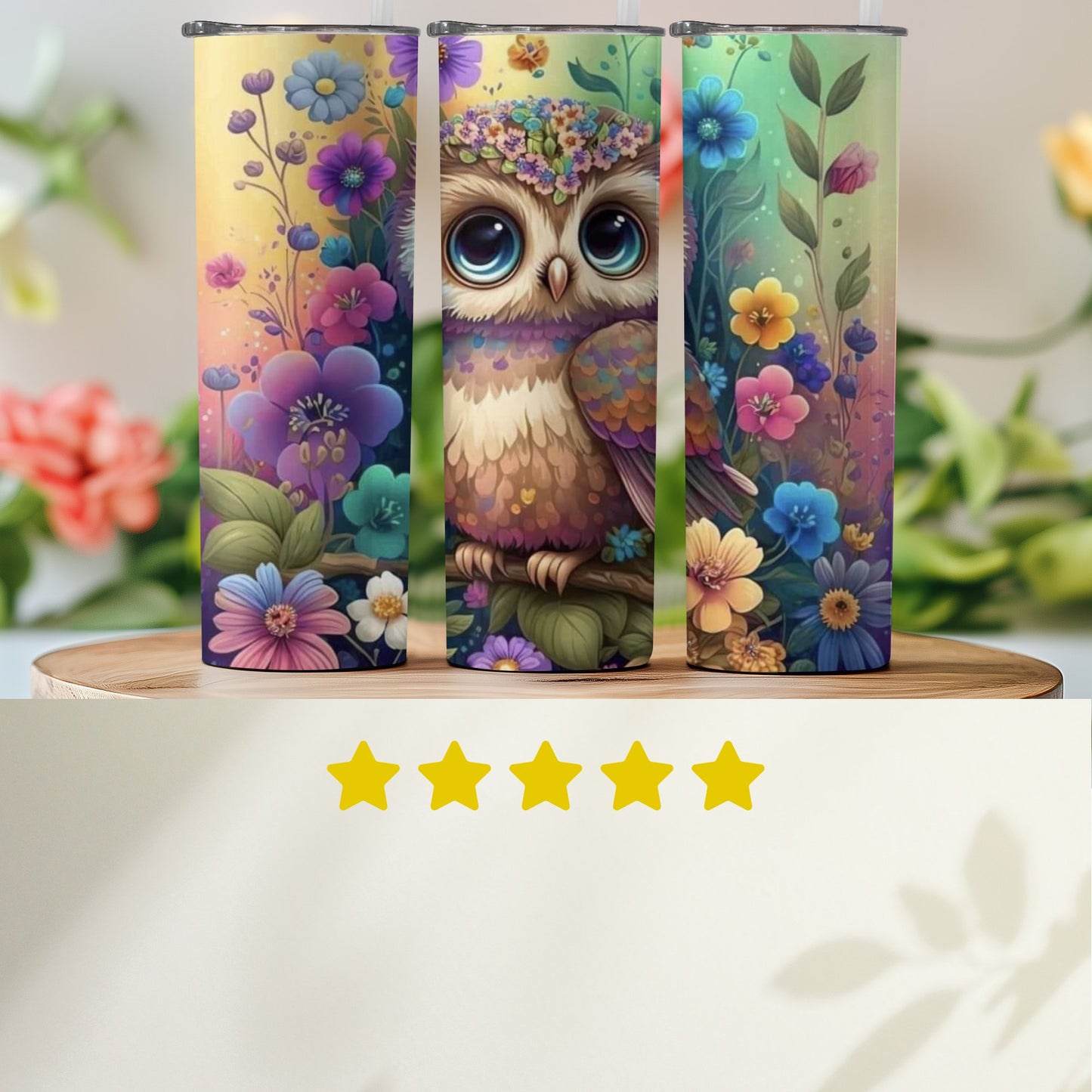 Colorful Floral Owl Design Tumbler High Quality Product