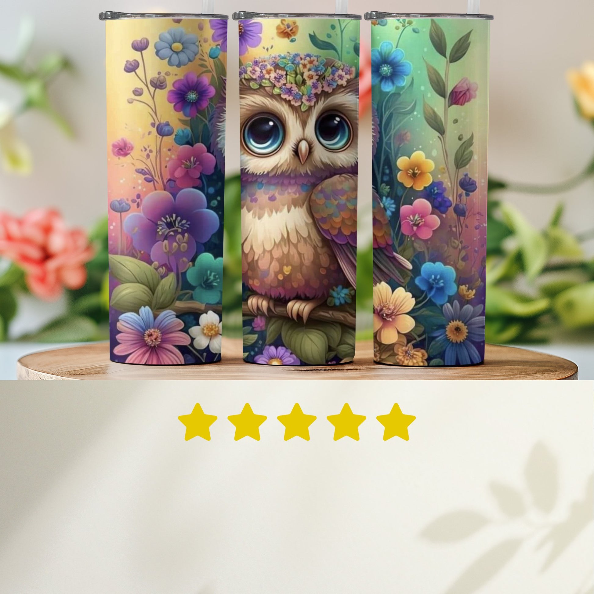 Colorful Floral Owl Design Tumbler High Quality Product