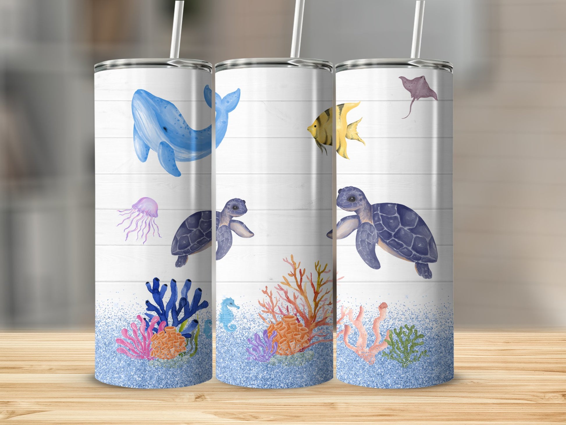 Ocean Watercolor Sea Life Print Insulated Tumbler product