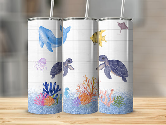 Ocean Watercolor Sea Life Print Insulated Tumbler product