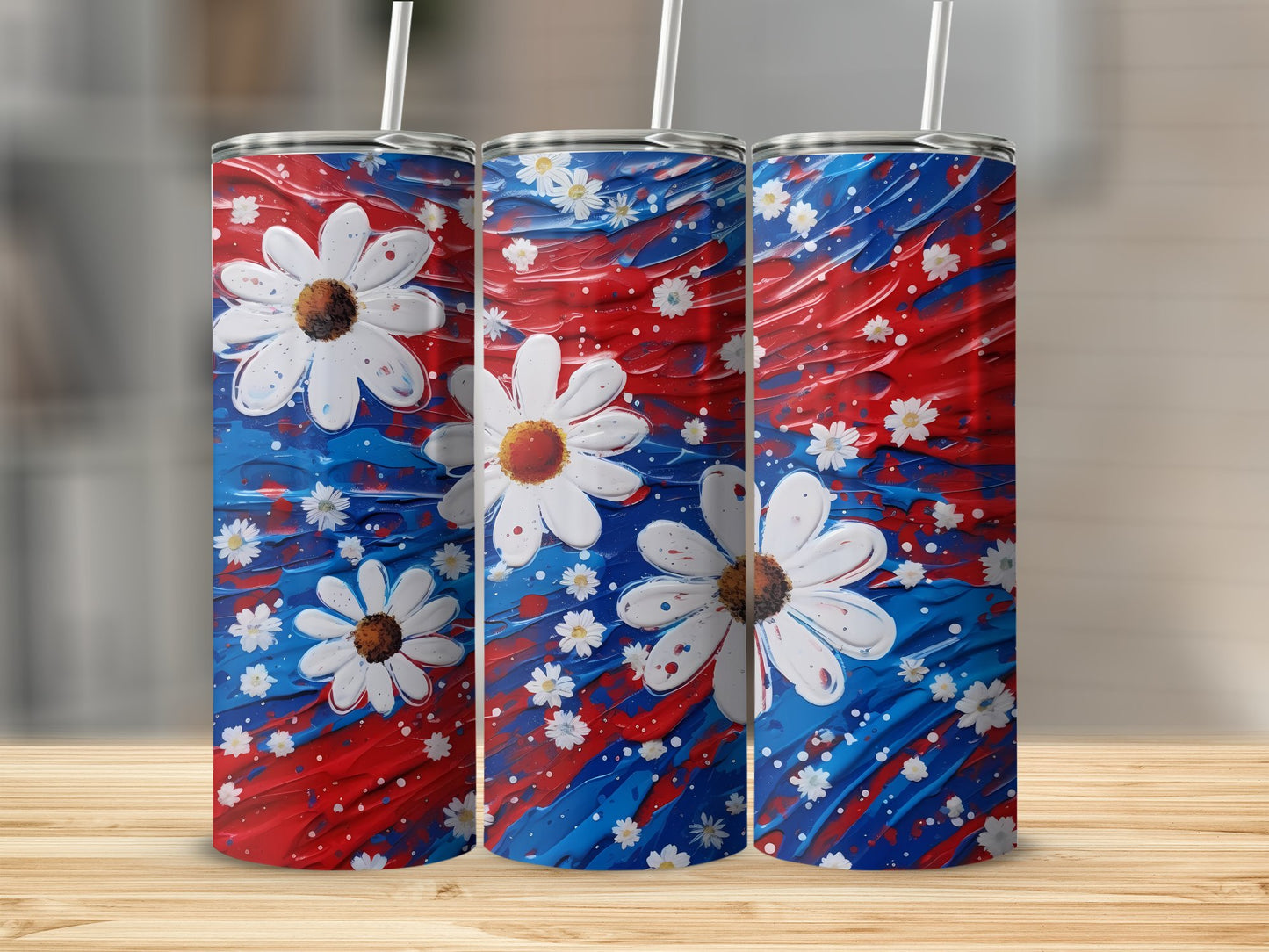 Vibrant Floral Red and Blue Swirl Tumbler product