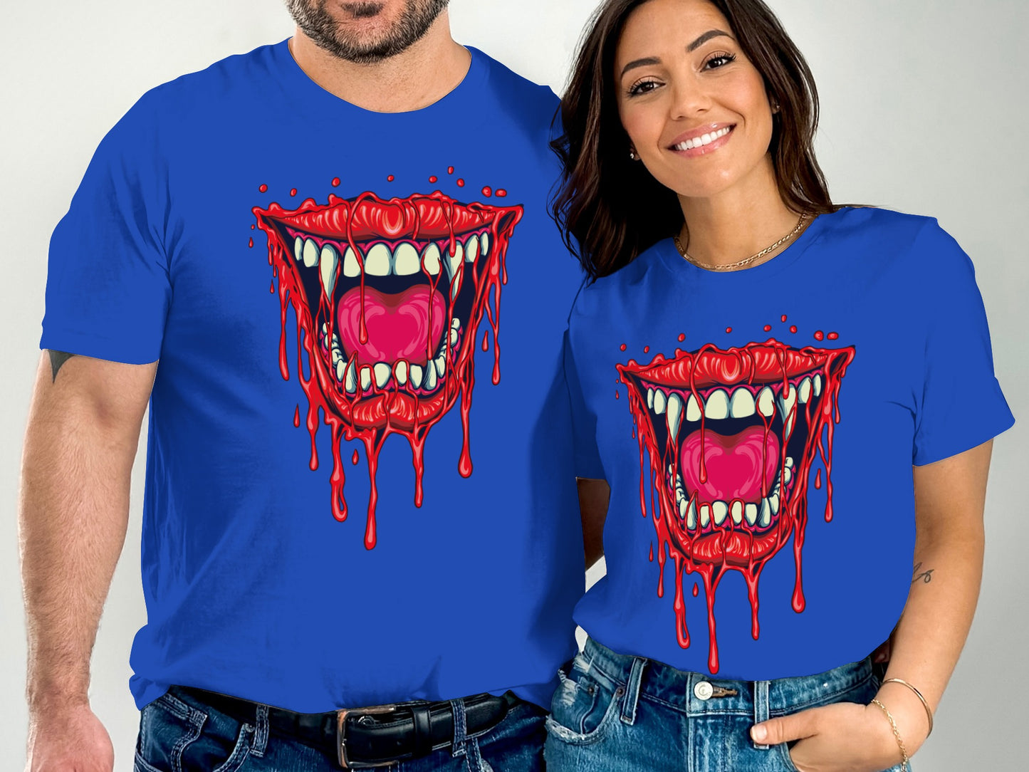 Vibrant Blue T-shirt with Dripping Mouth Graphic product