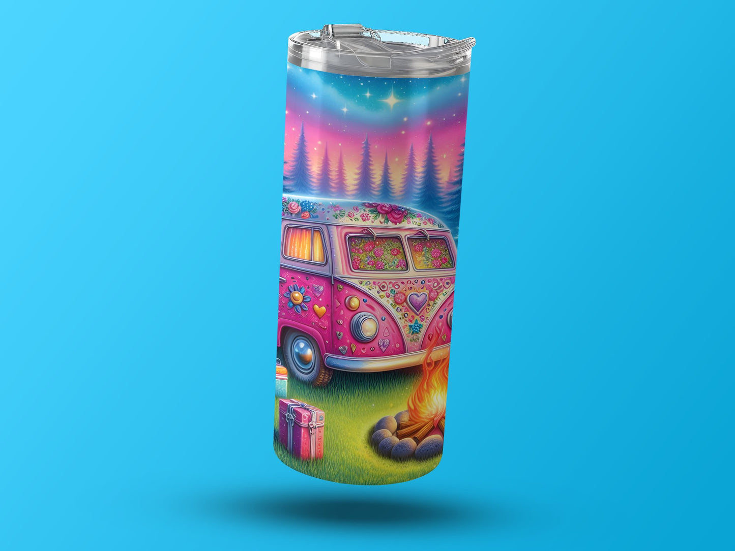 Colorful Vintage Van and Campfire Design Tumbler product