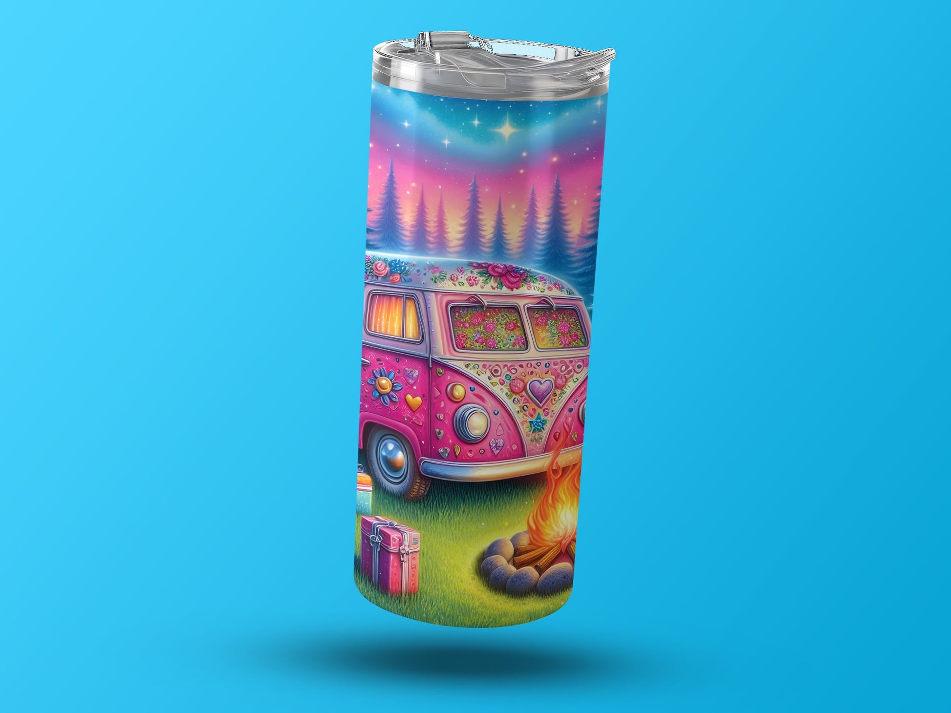 Colorful Vintage Van and Campfire Design Tumbler product