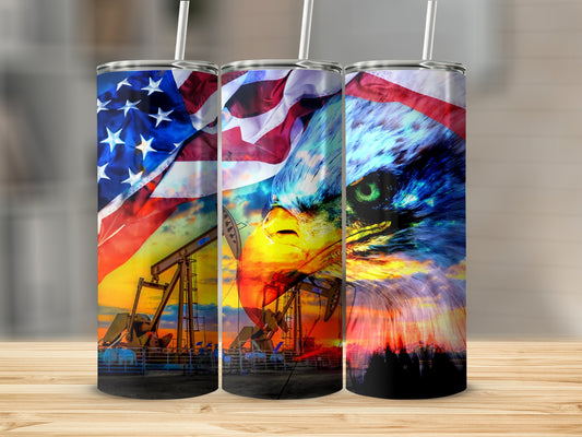 American Flag Eagle Oil Rig Themed Tumbler product