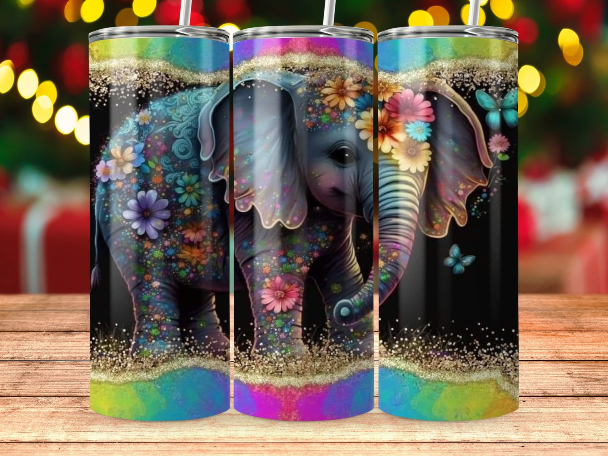 Colorful Floral Elephant Design on Tumbler product