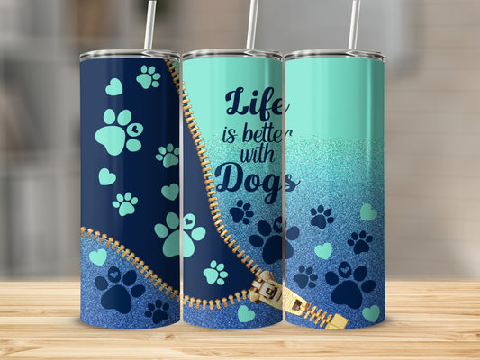 Life is Better with Dogs Paw Print Tumbler product