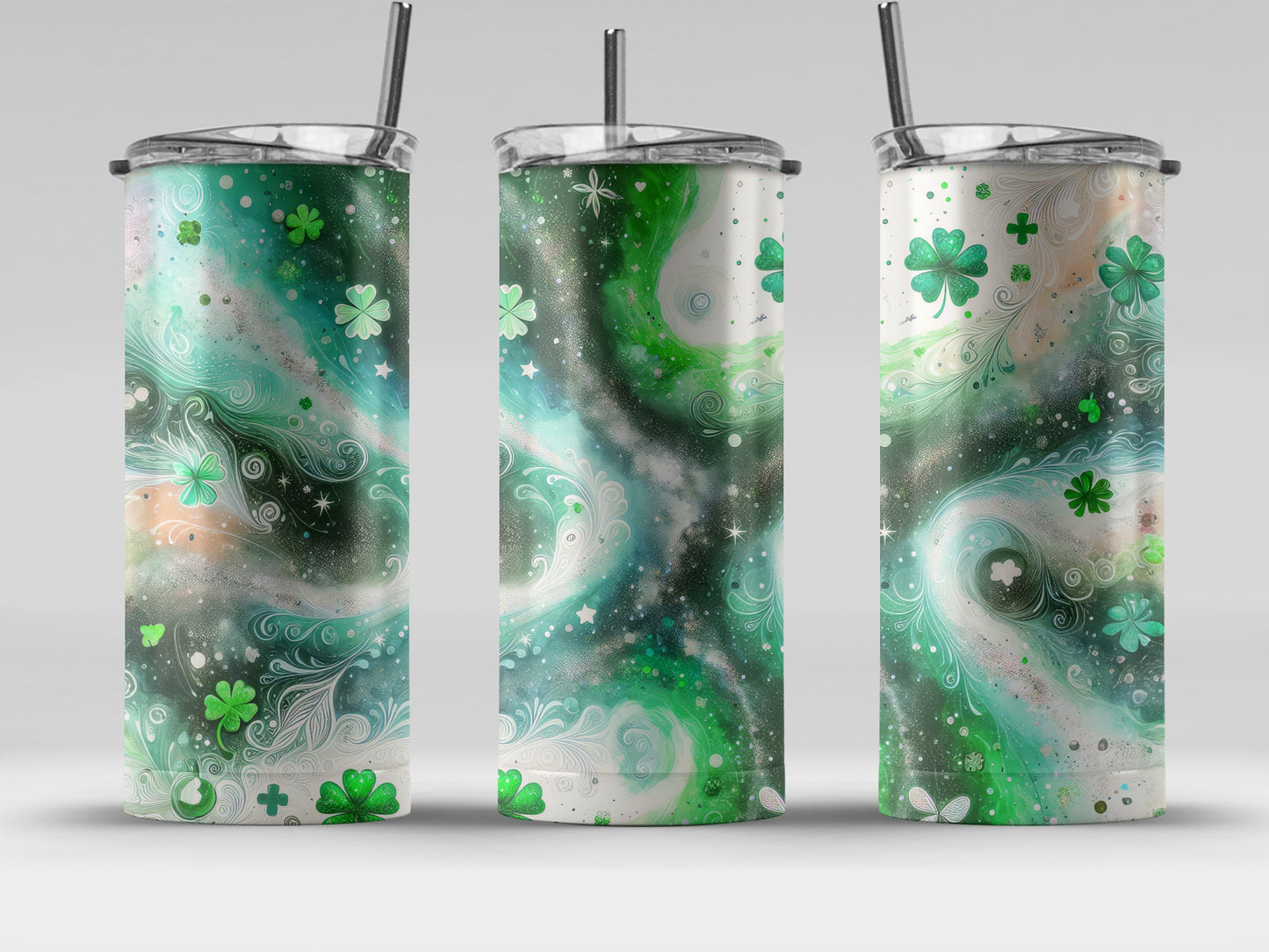 Mystical Clover and Swirls Design Tumbler