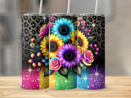 Colorful Leopard Print Glitter Floral Tumbler product