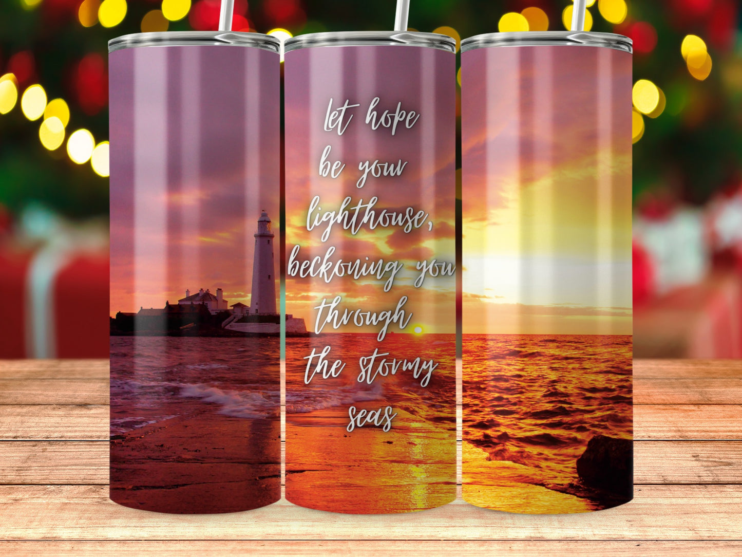 Lighthouse and Sunset Inspirational Quote Tumbler product type
