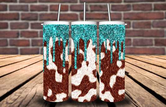 Cowhide Turquoise Glitter Top Tumbler