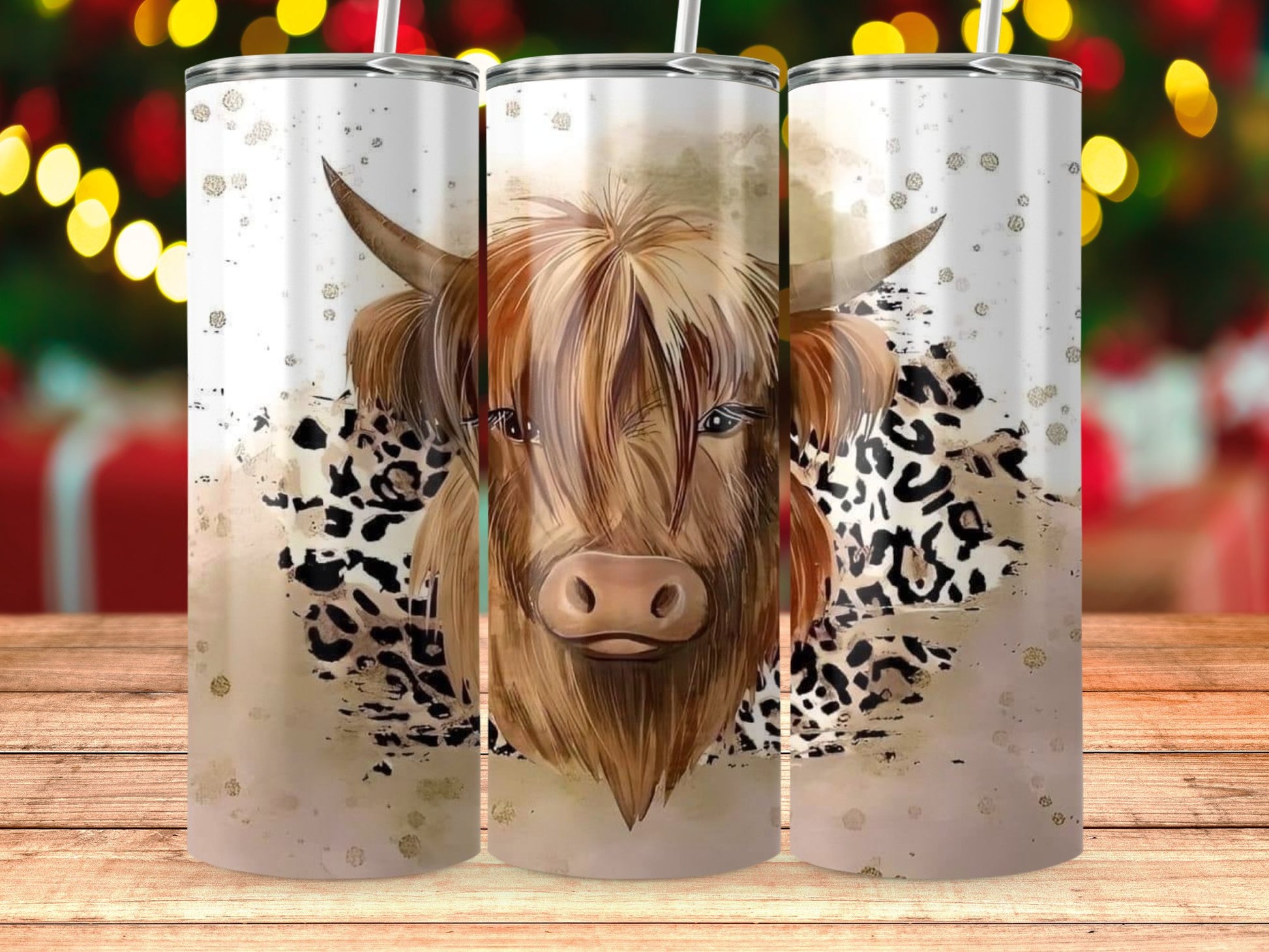 Highland Cow with Leopard Print Background product type