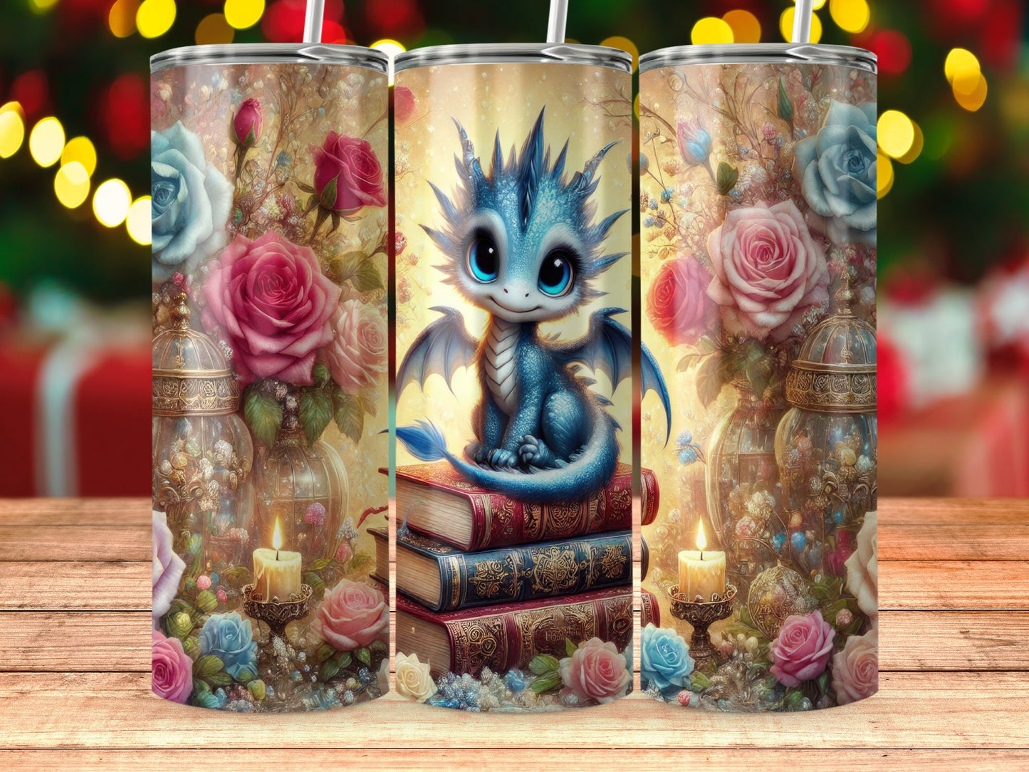 Fantasy Dragon and Roses Design Tumbler product