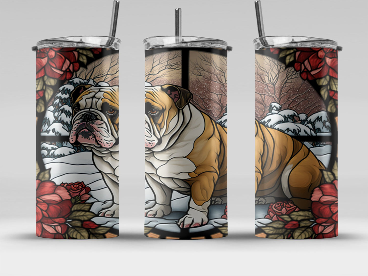 Bulldog With Roses Stained Glass Style Tumbler product type