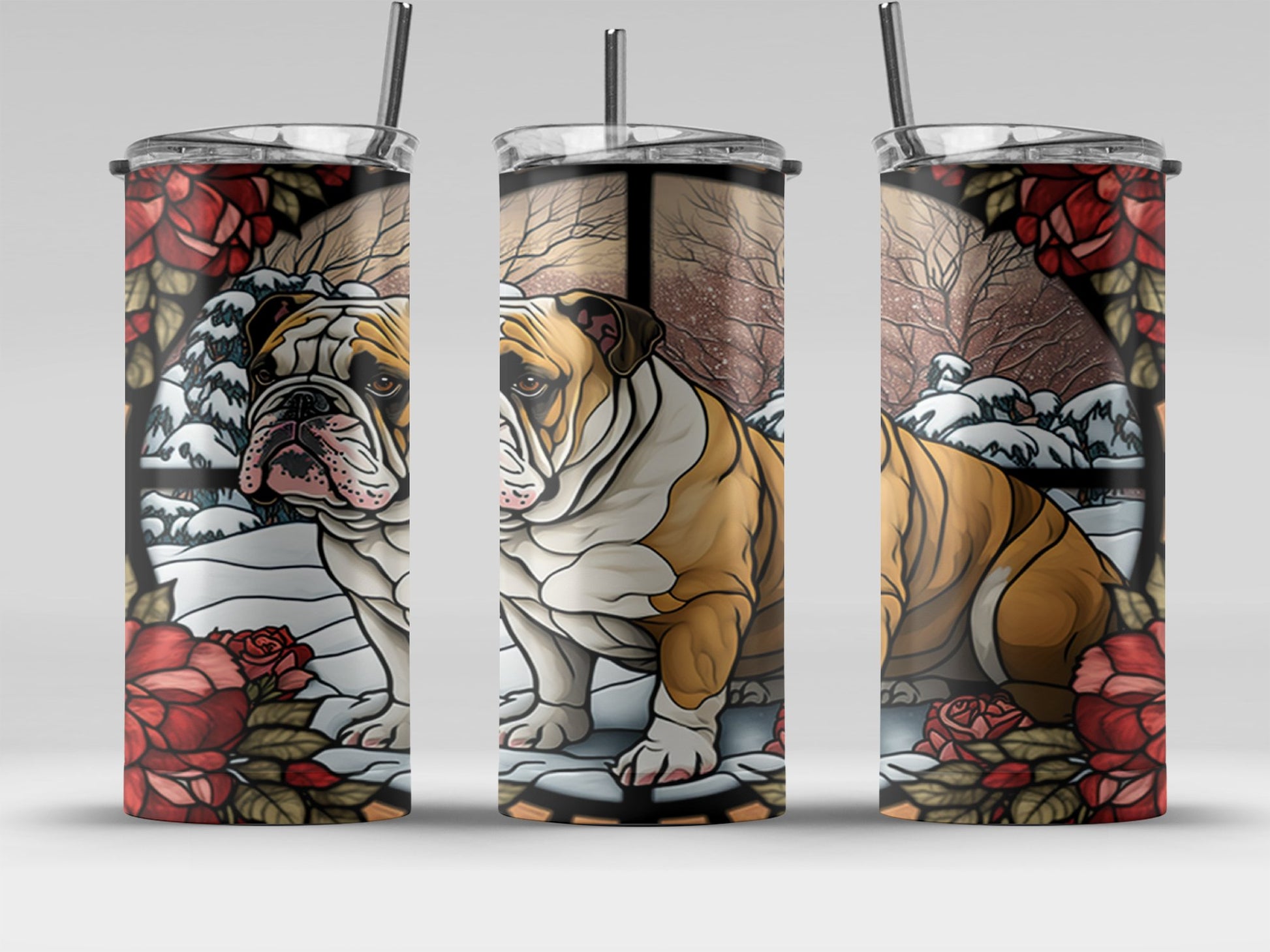 Bulldog With Roses Stained Glass Style Tumbler product type