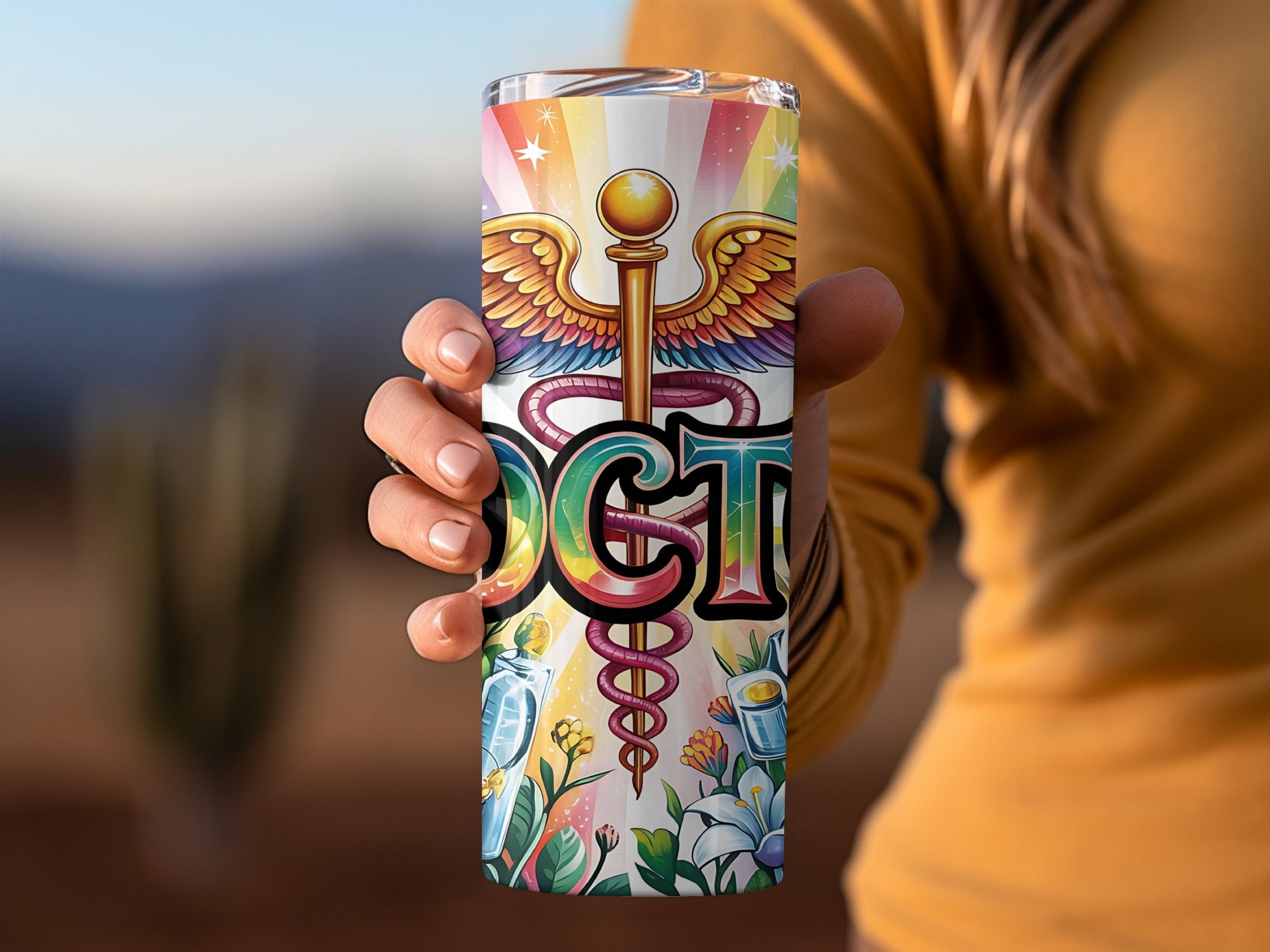 Vibrant OCT Medical Caduceus Design Travel Tumbler product