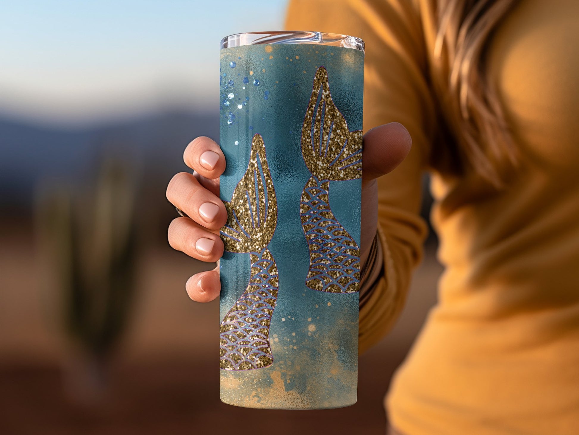 Sparkling Gold Mermaid Tail Design Tumbler product type
