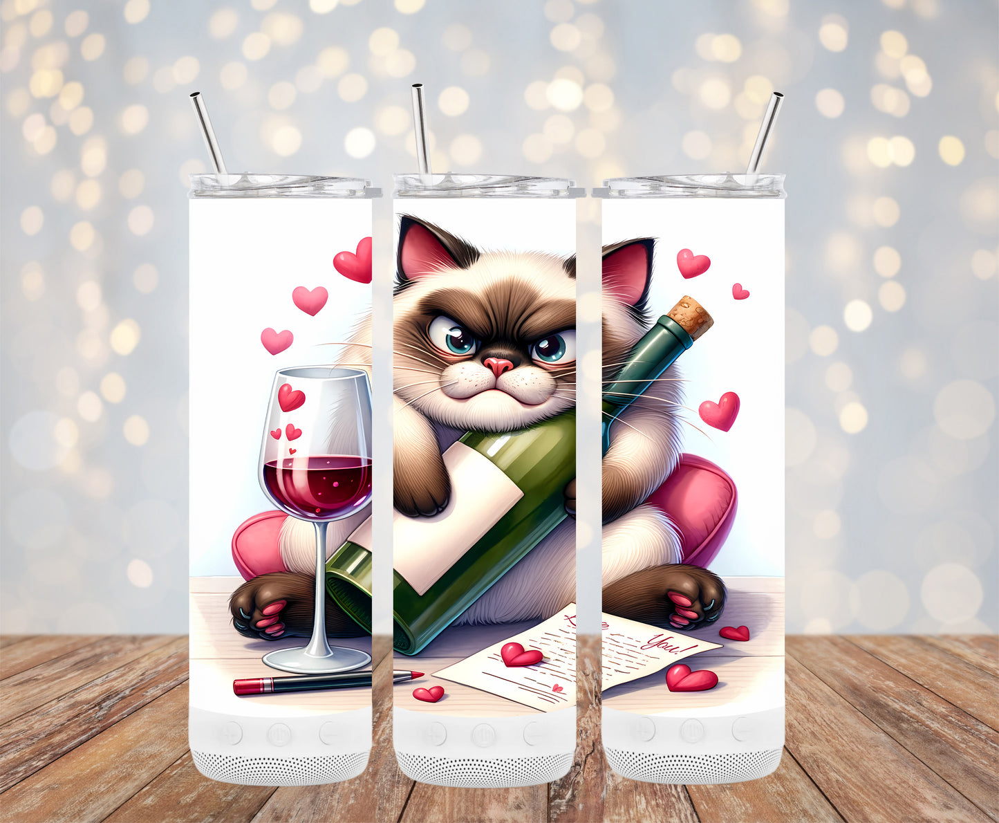 Cranky Cat Drinking Wine (Valentine Tumbler)